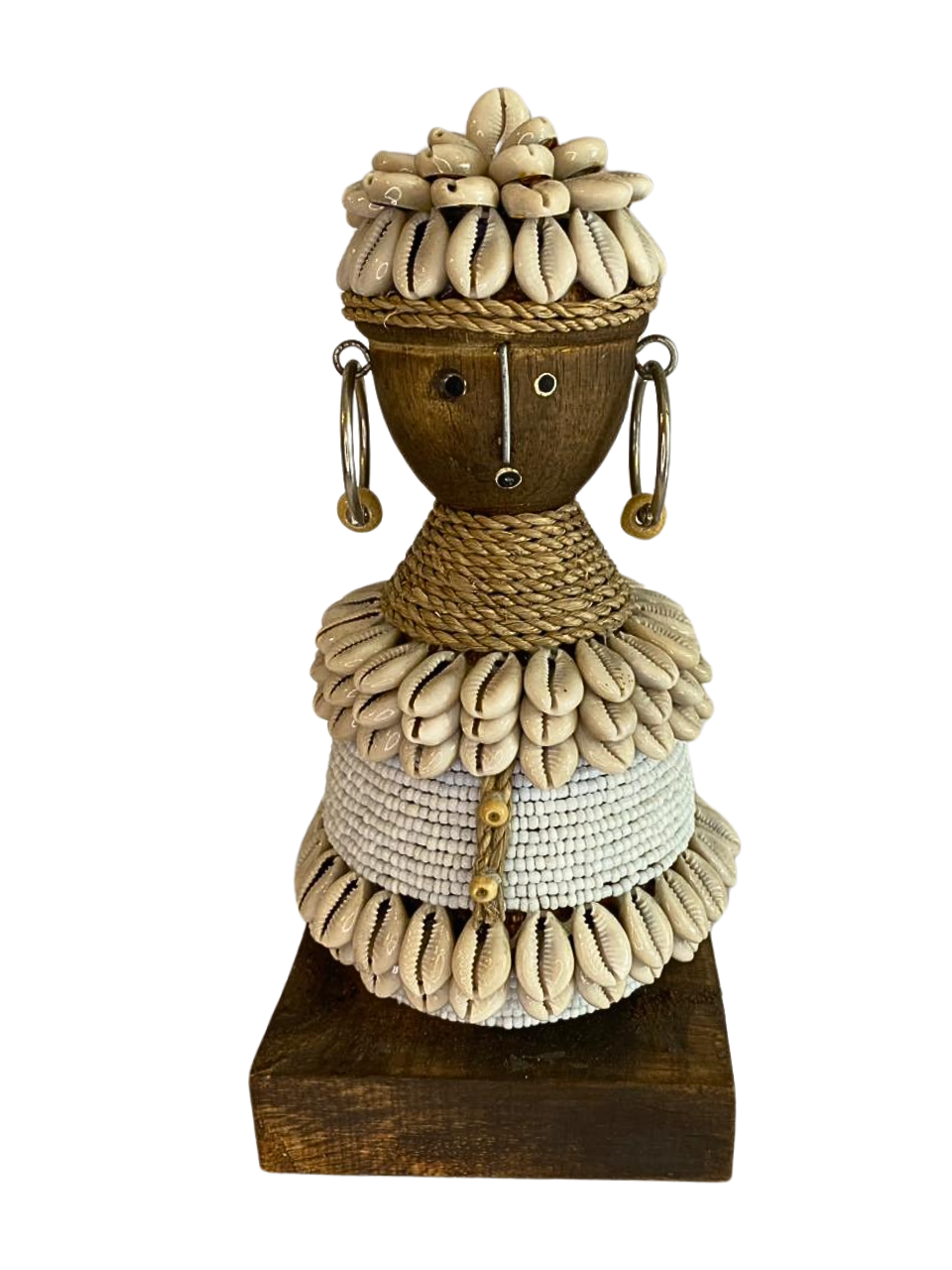 Hand Carved Tribal Statue - wood Figure With Cowrie Shell from Bali