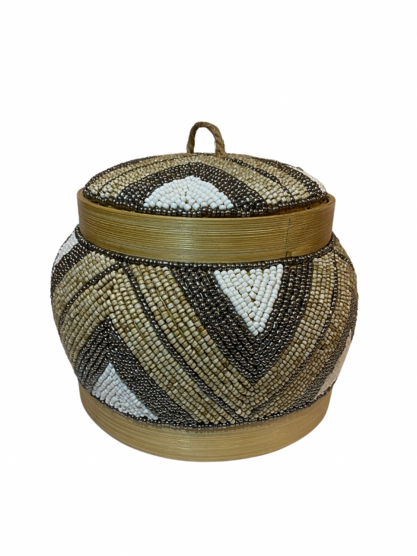 Beaded bamboo pot brown light grey