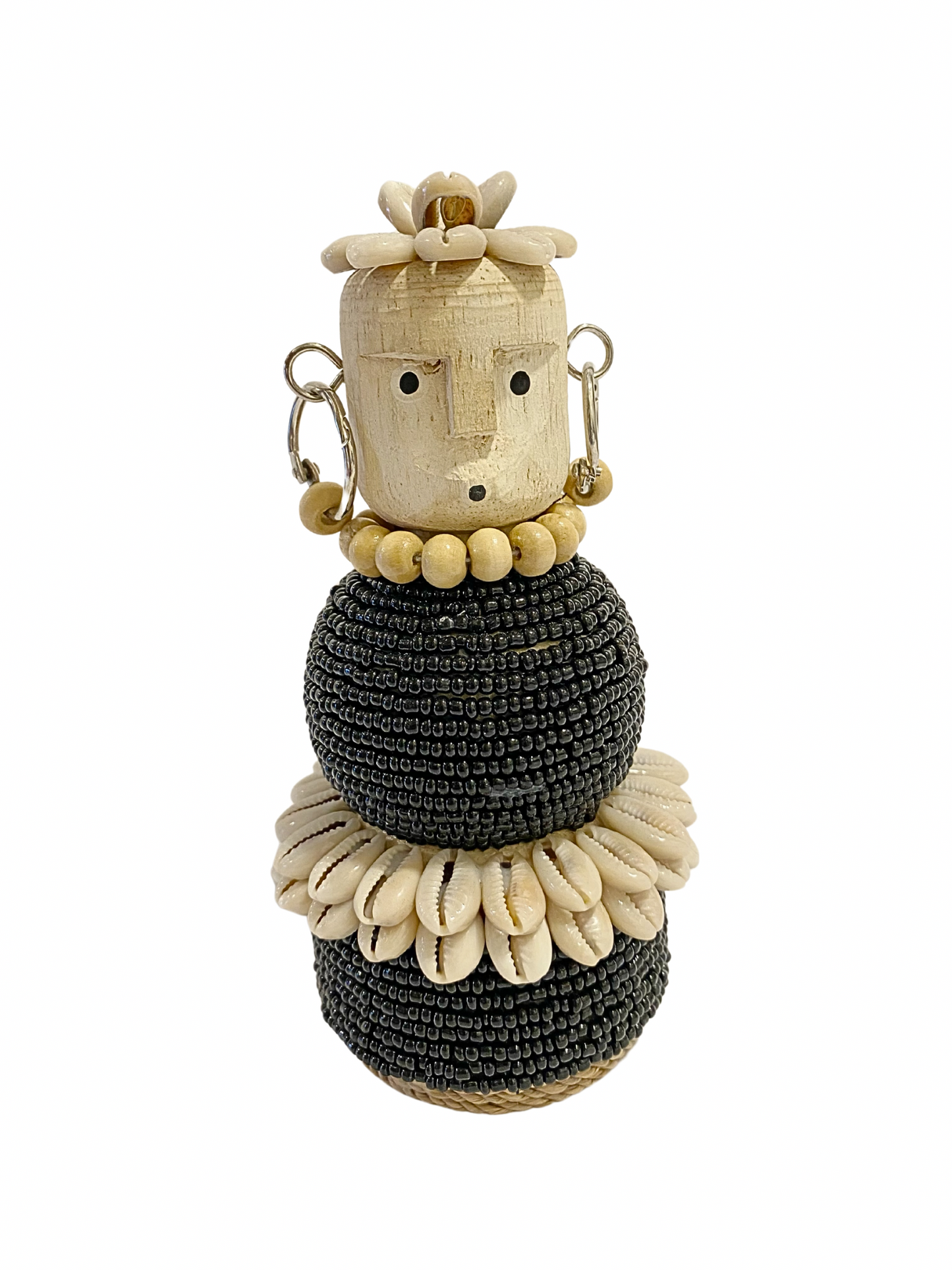 Hand Carved Tribal Statue - wood Figure With Cowrie Shell from Bali