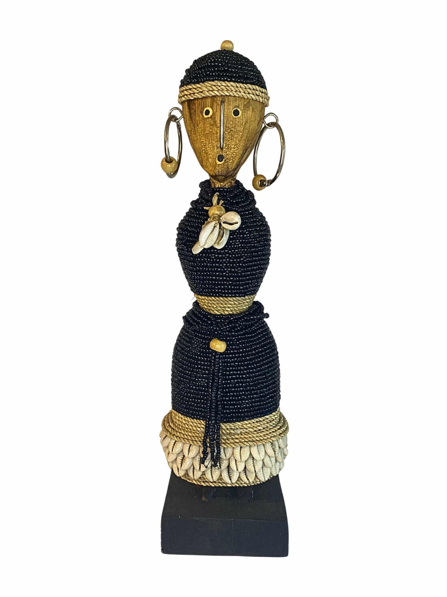 Hand Carved Tribal Statue - wood Figure With Cowrie Shell from Bali