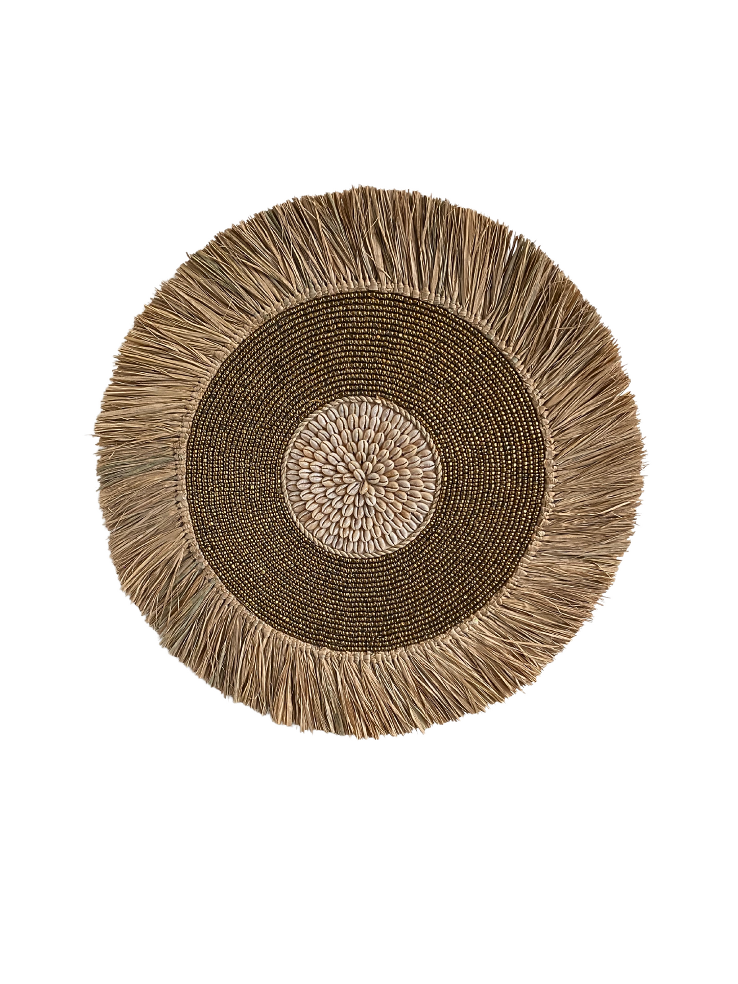 Wall decoration round raffle beads dark gold - 40cm