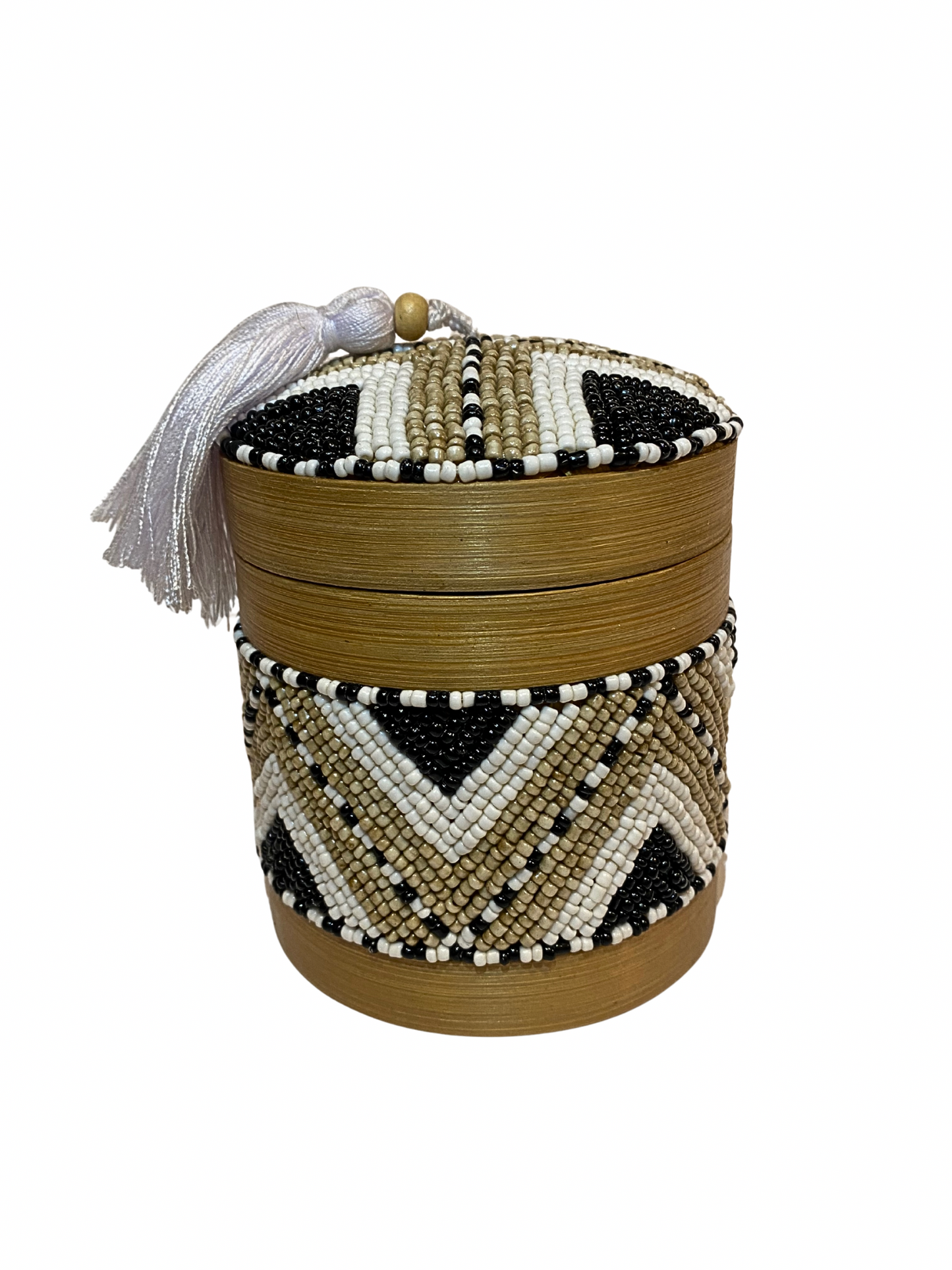 Beaded bamboo box light brown black