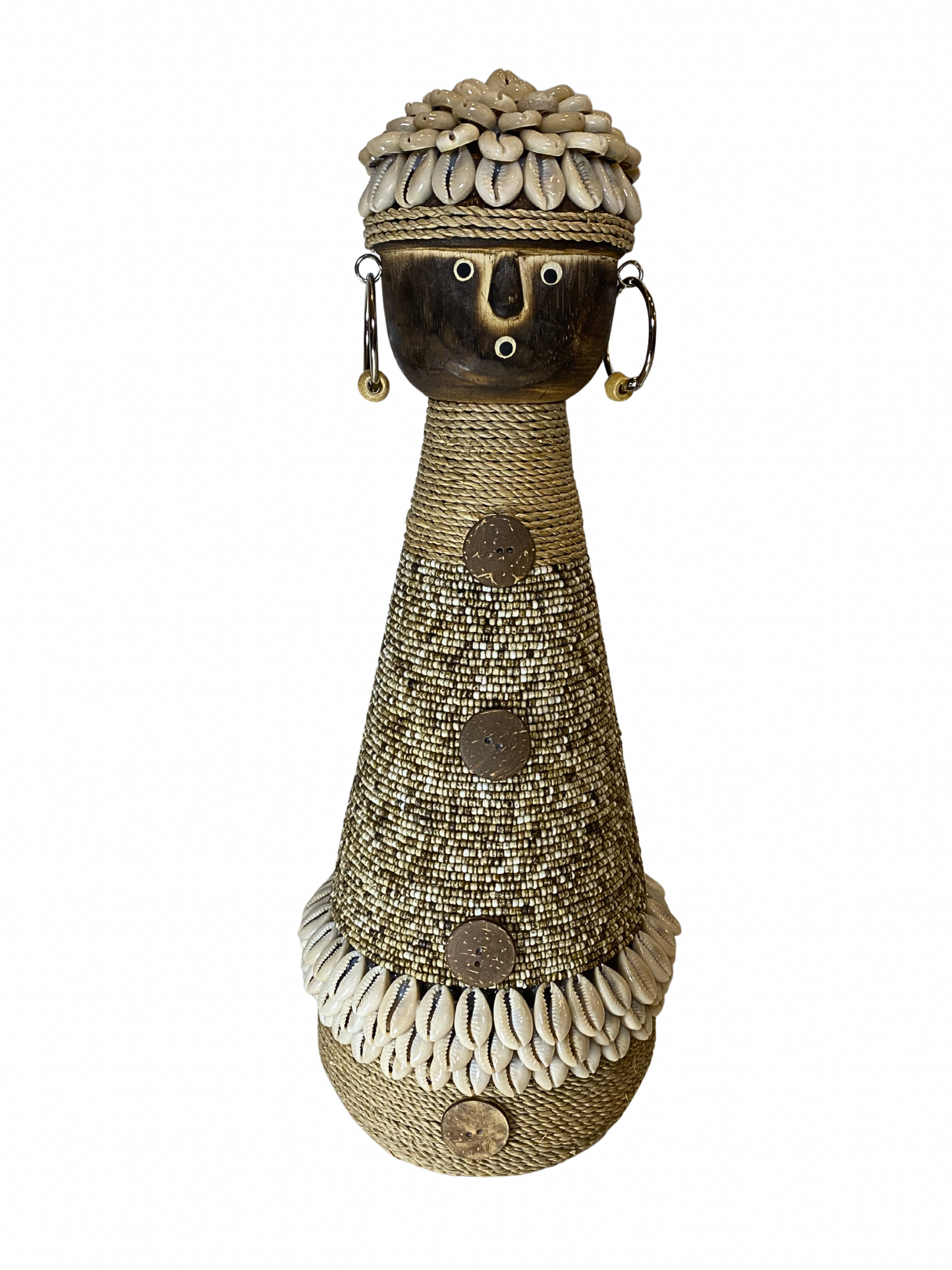 Statue wood beads brown shell XL - 45cm