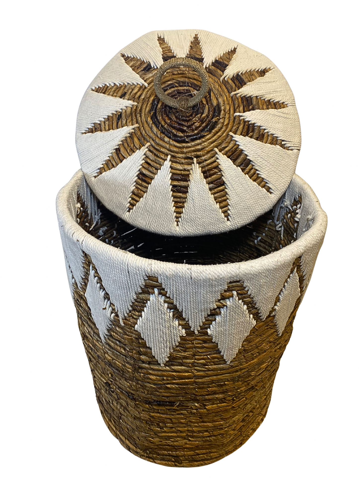 Banana leaf basket with lid white and natural colour