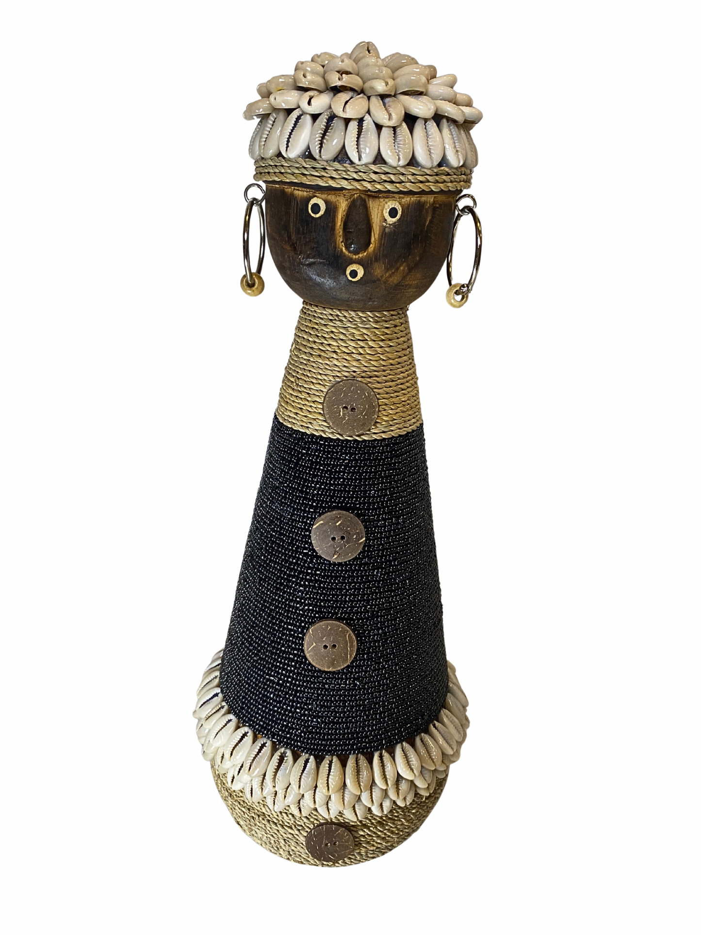 Statue wood beads shell black XL -45cm