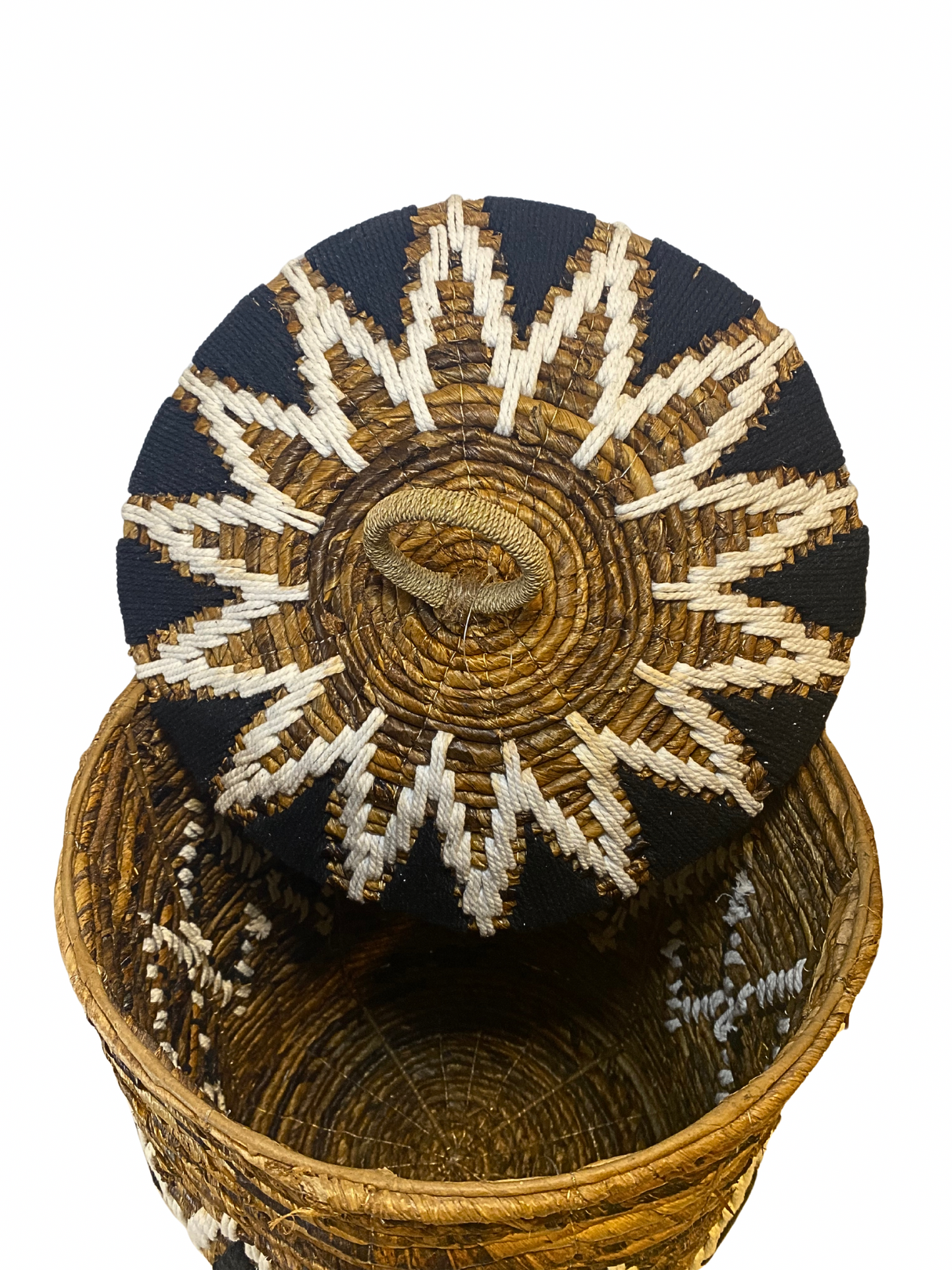 Banana leaf basket with lid black and white colour
