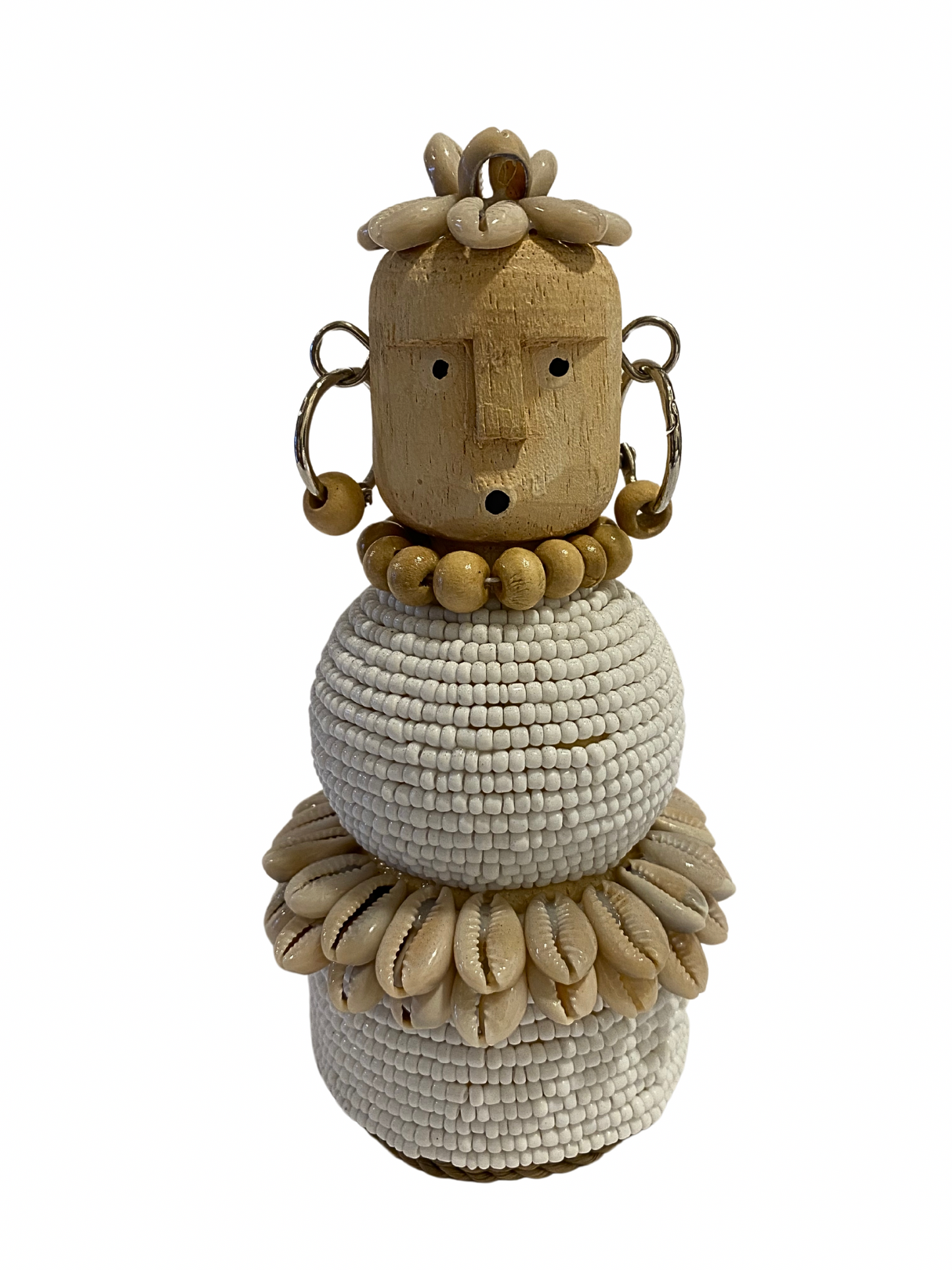 Hand Carved Tribal Statue - wood Figure With Cowrie Shell from Bali