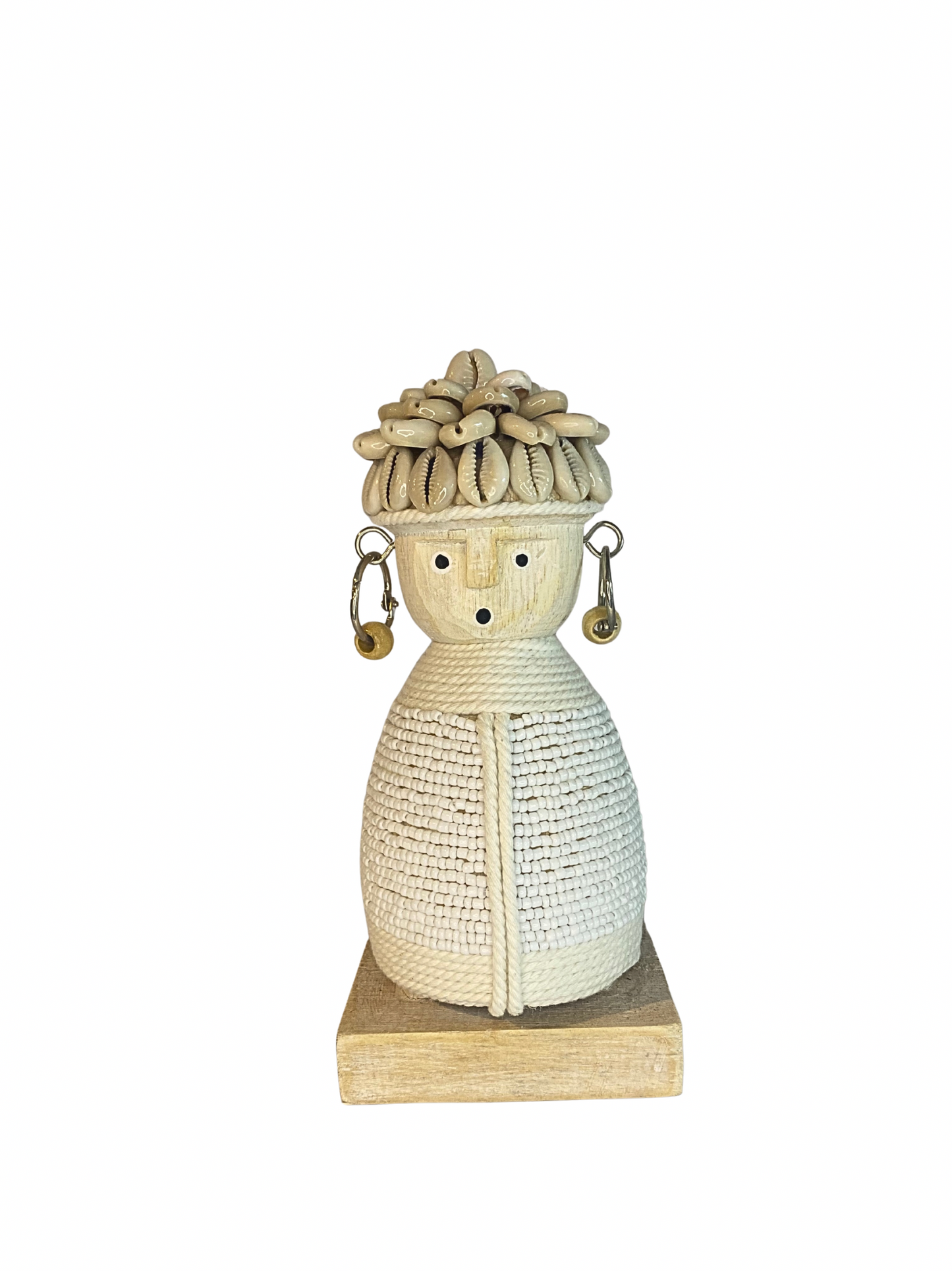 Hand Carved Tribal Statue - wood Figure With Cowrie Shell from Bali