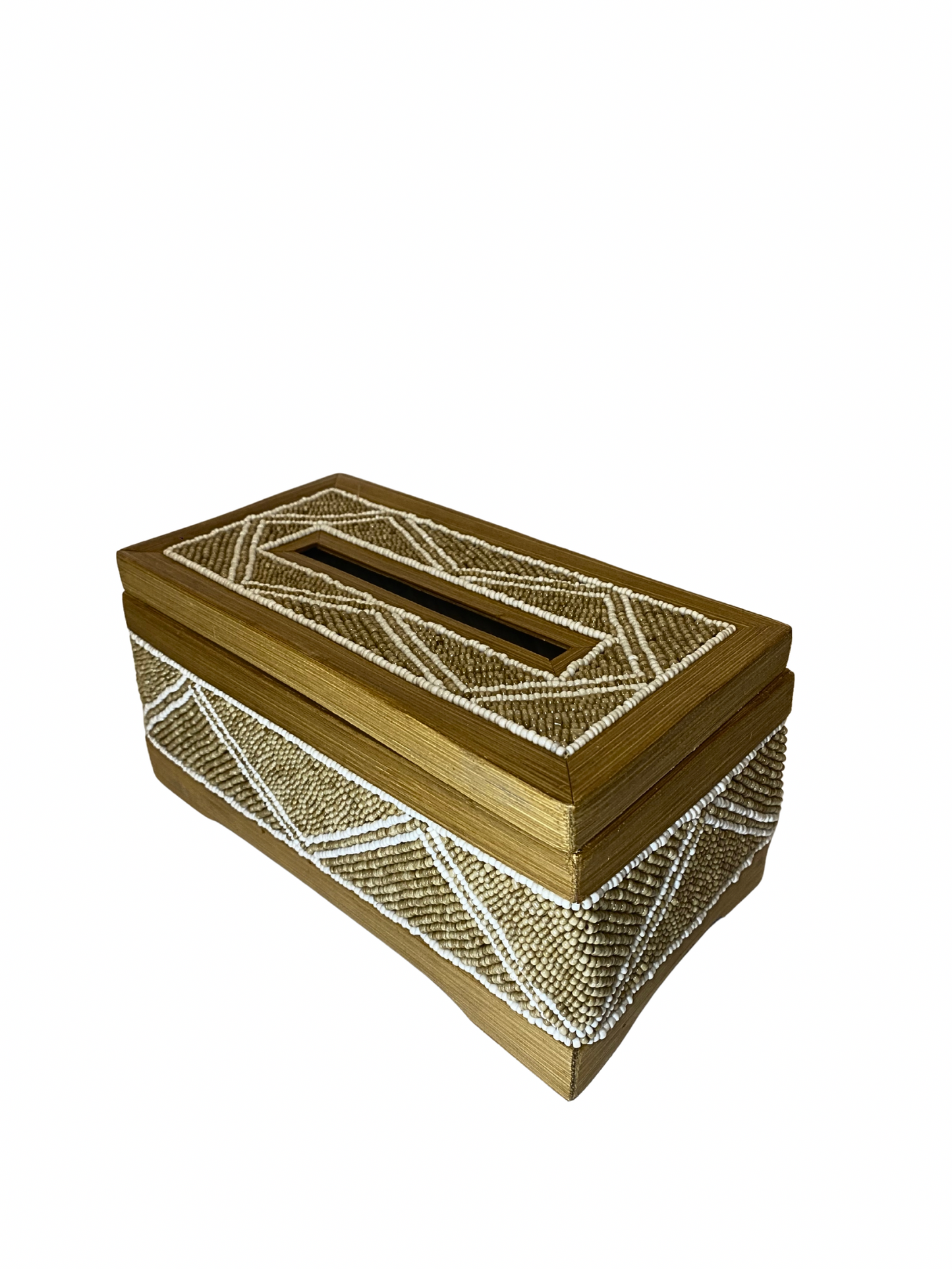 Box tisue beads brown white