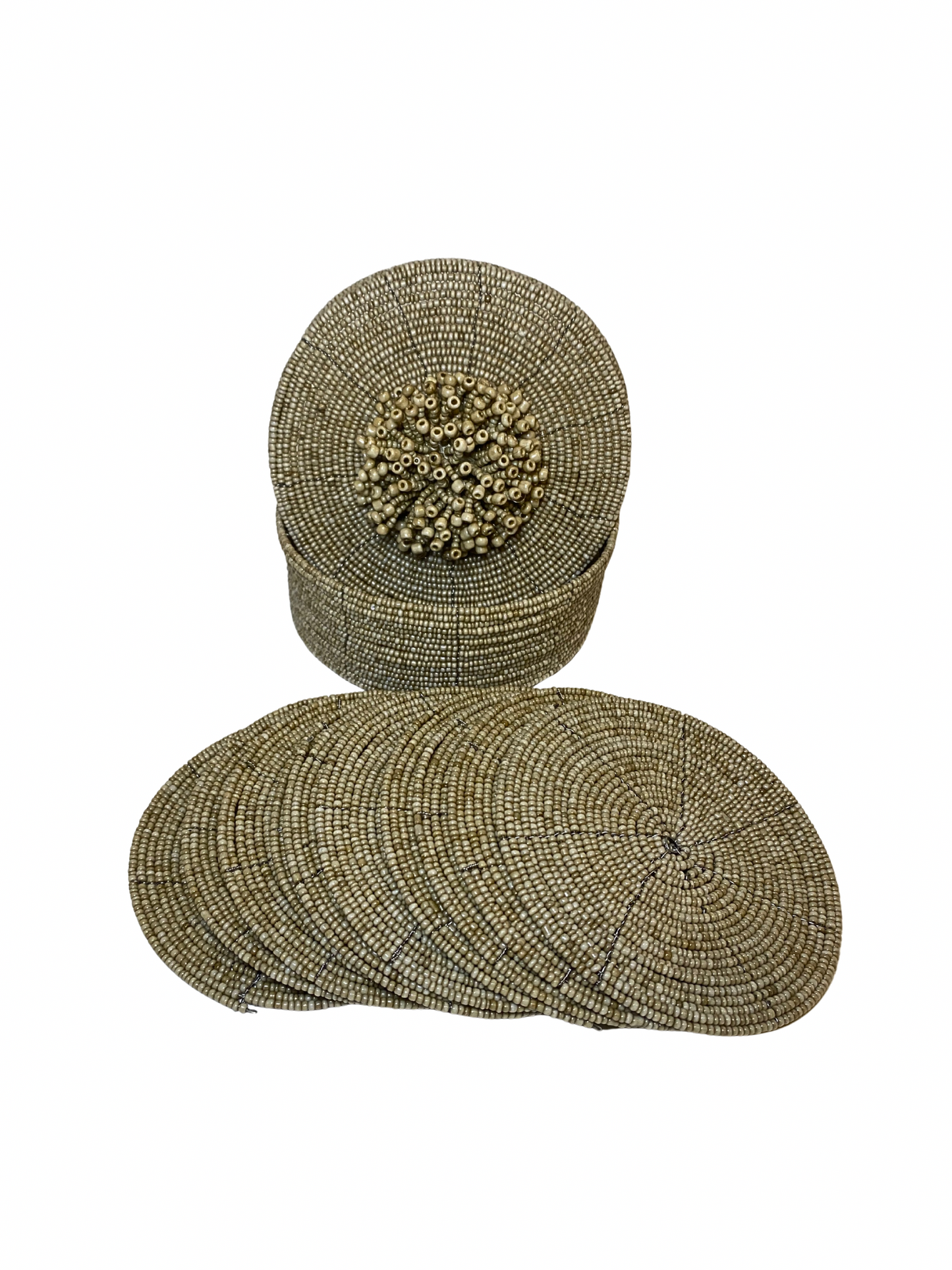 Set beaded coaster with box brown colour
