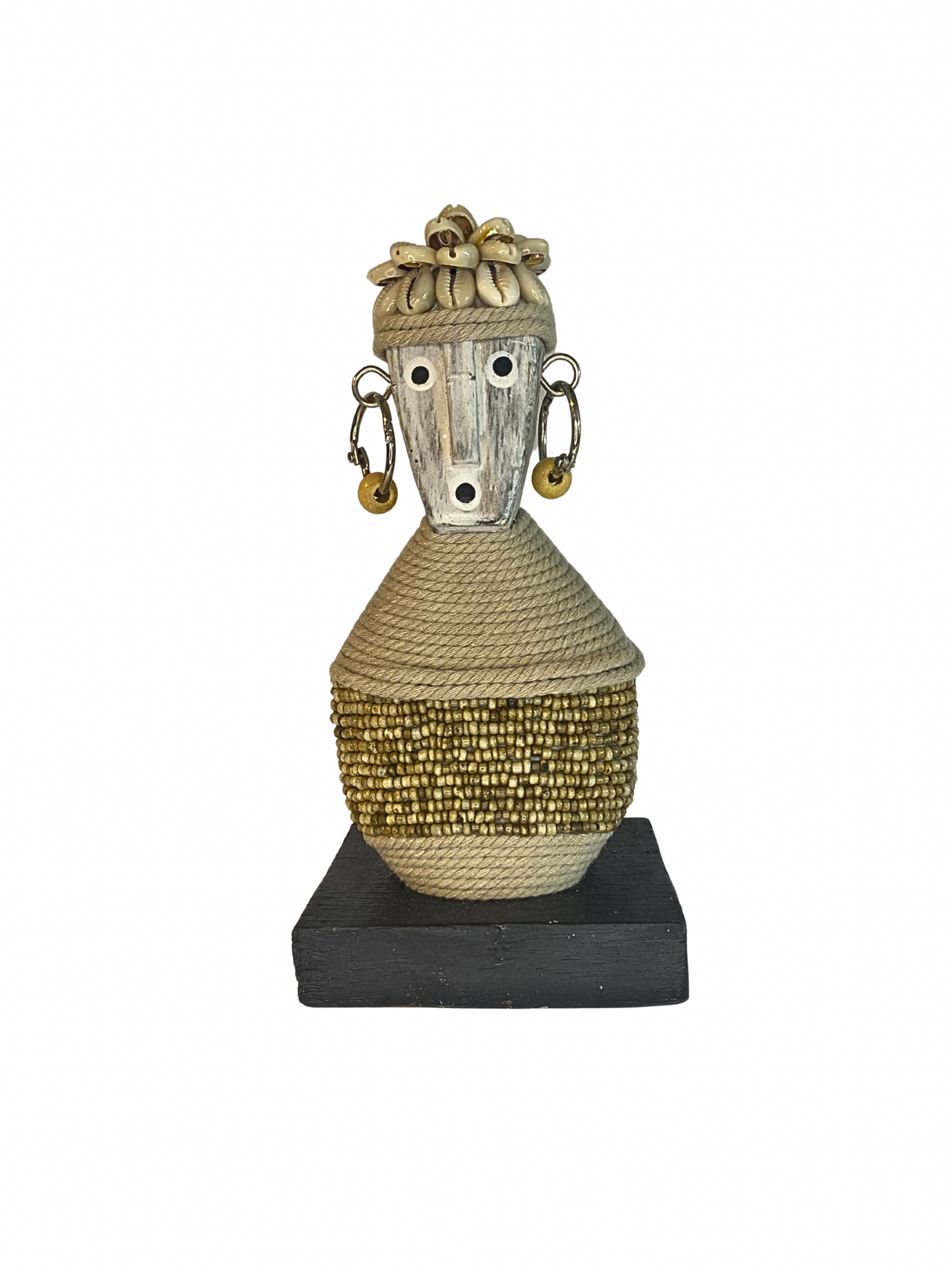 Hand Carved Tribal Statue - wood Figure With Cowrie Shell from Bali
