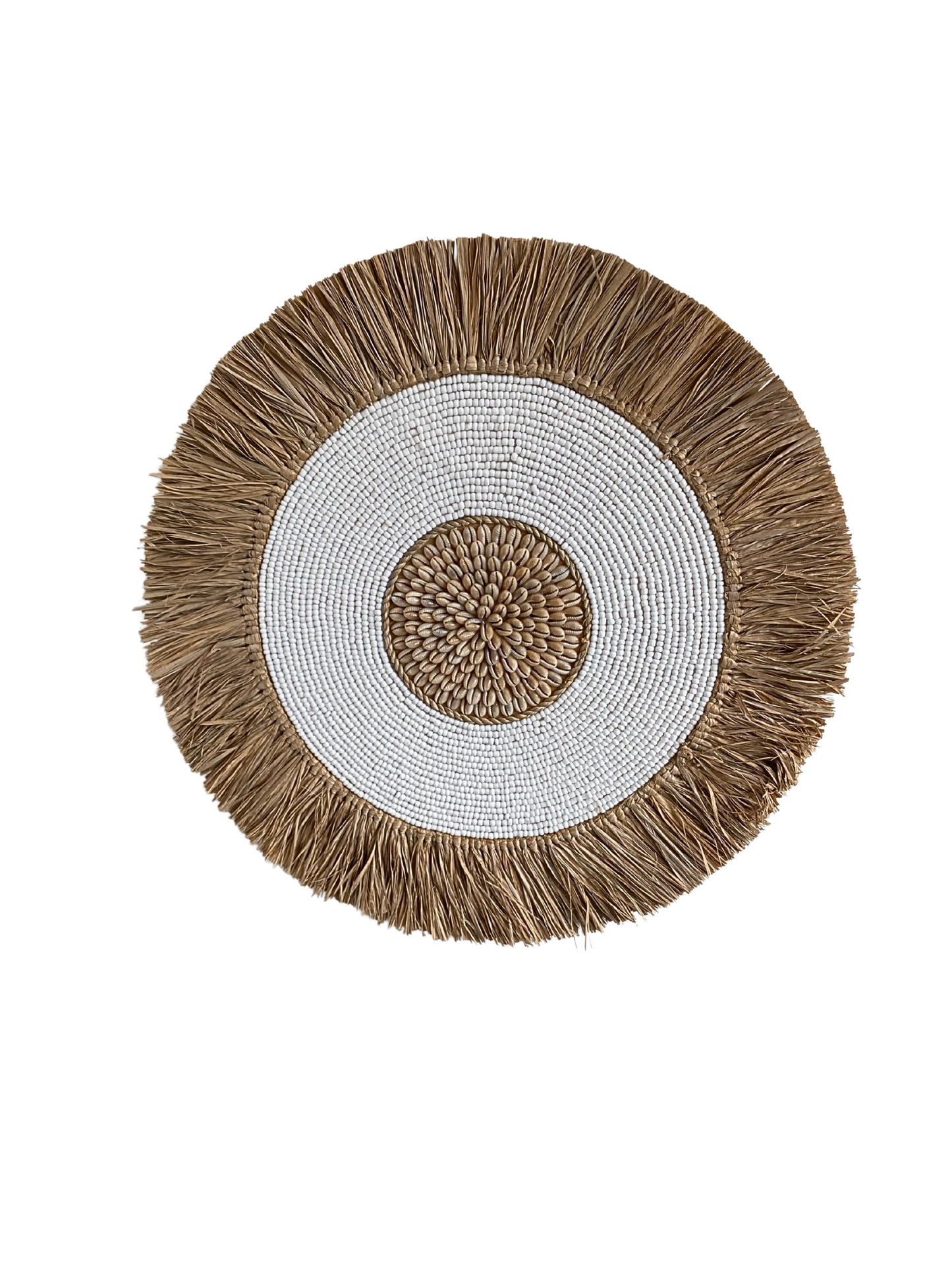 Wall decoration round raffle beads white - 40cm