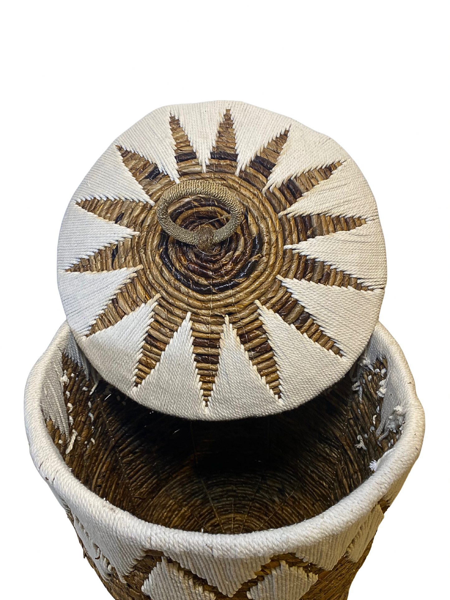 Banana leaf basket with lid white and natural colour