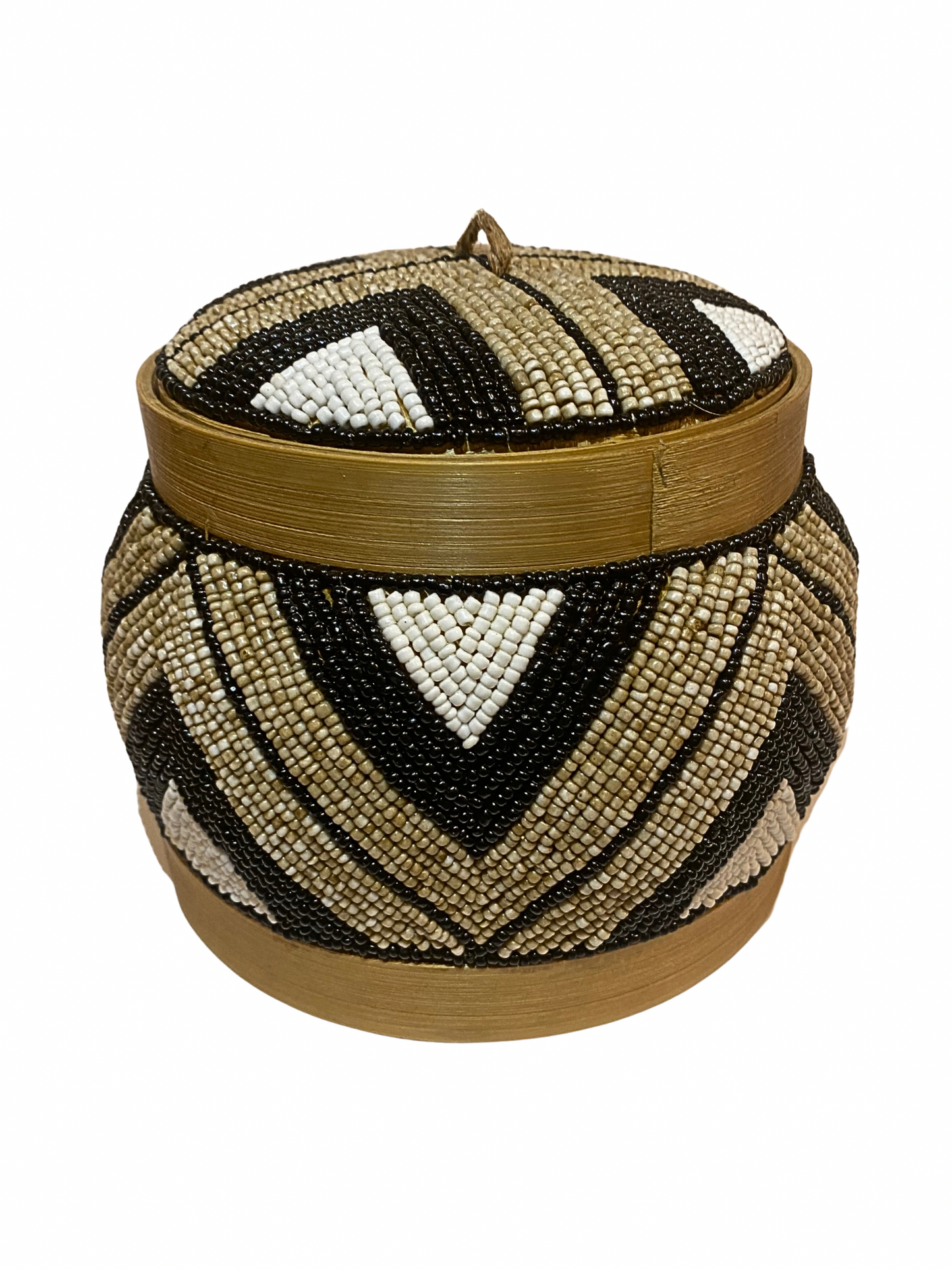 Beaded bamboo pot light brown white