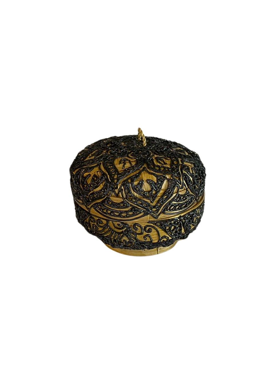 Round bamboo basket painting - 10cm