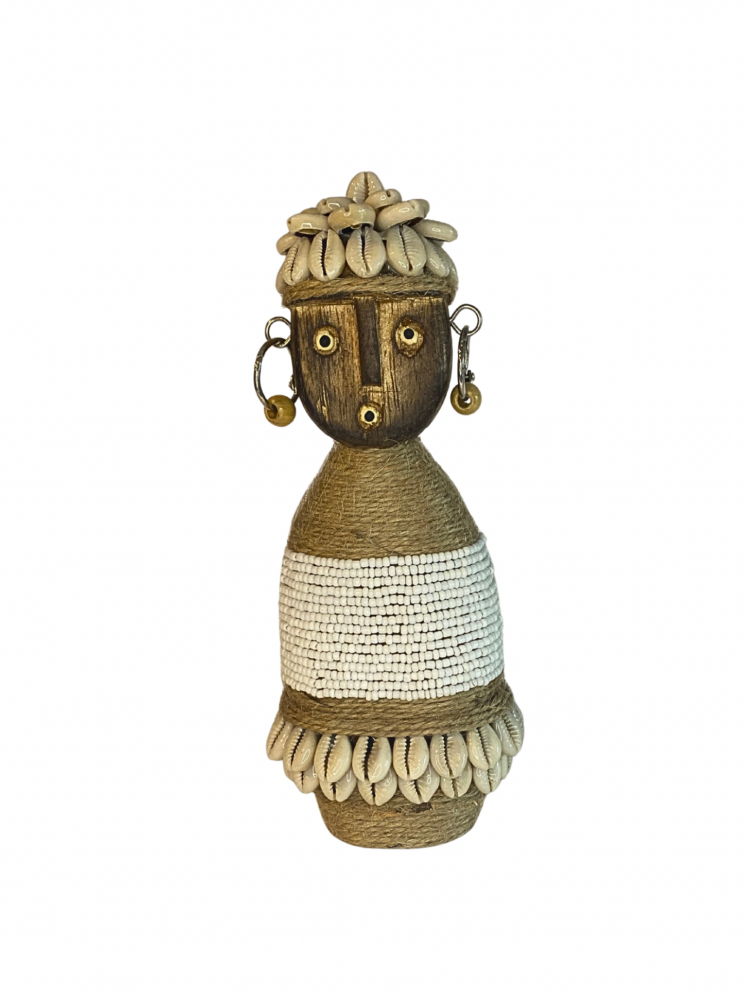 Hand Carved Tribal Statue - wood Figure With Cowrie Shell from Bali
