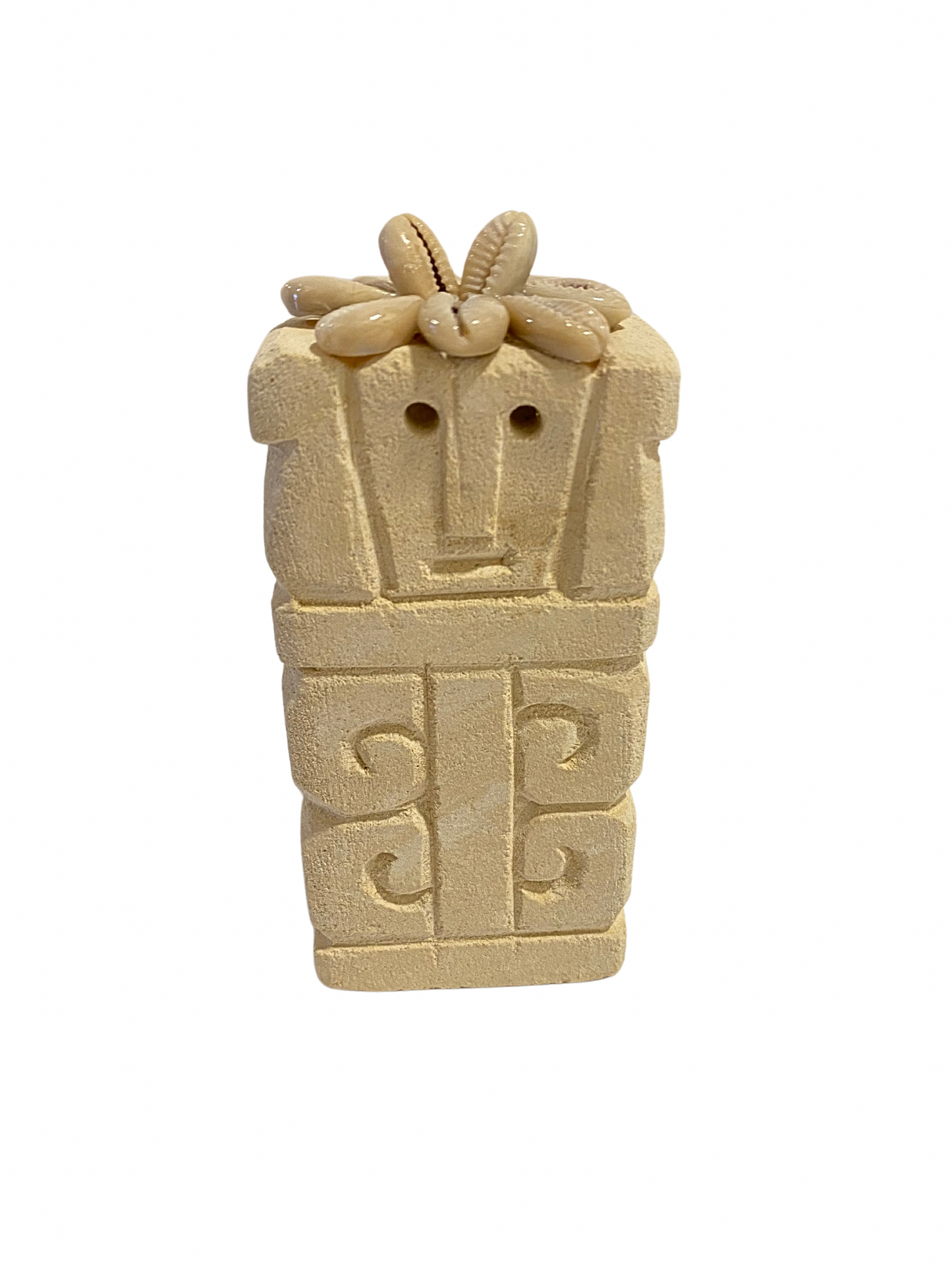 Hand Carved Tribal Statue - Stone Figure With Cowrie Shell from Bali