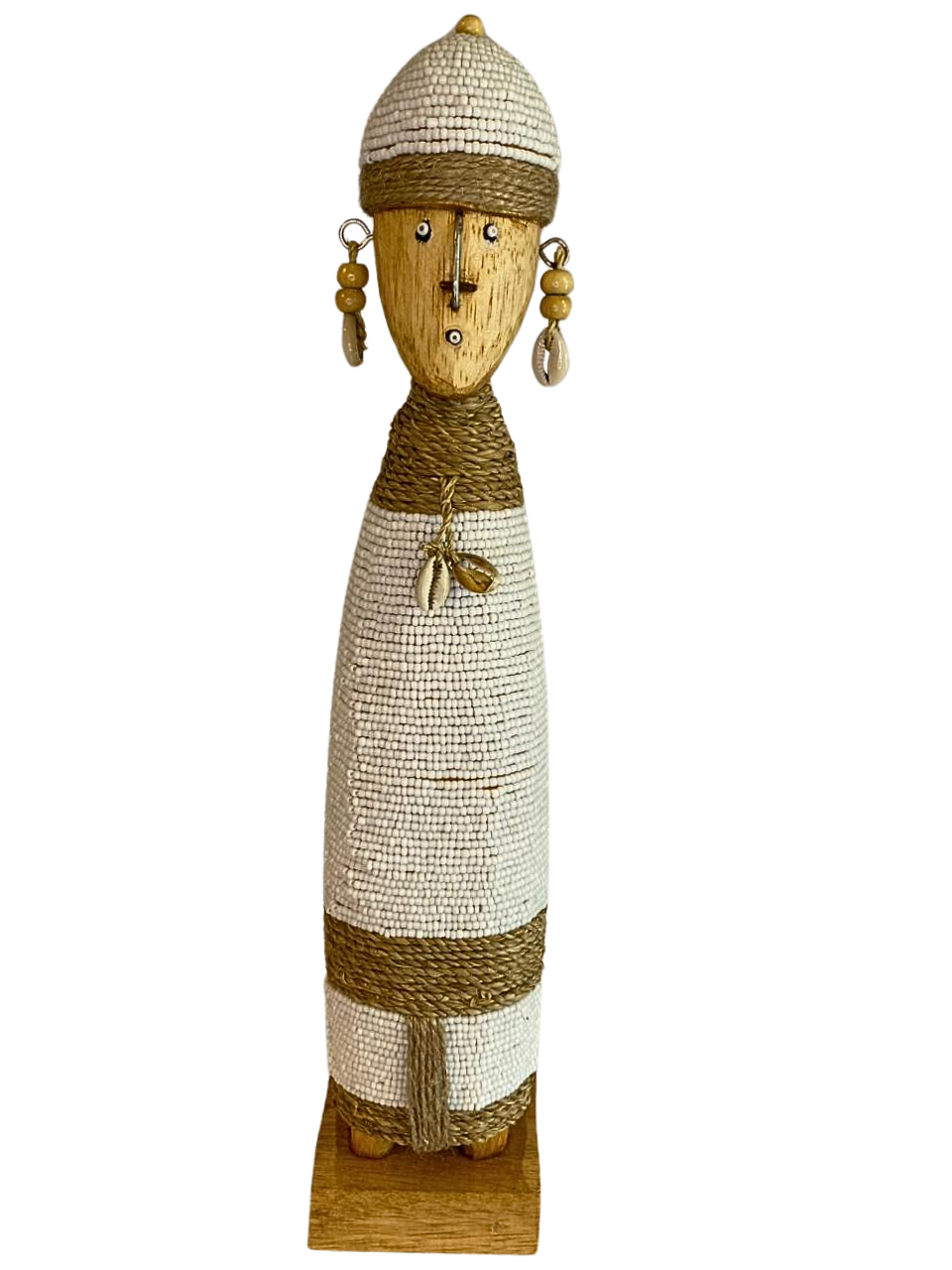 Hand Carved Tribal Statue - wood Figure With Cowrie Shell from Bali -