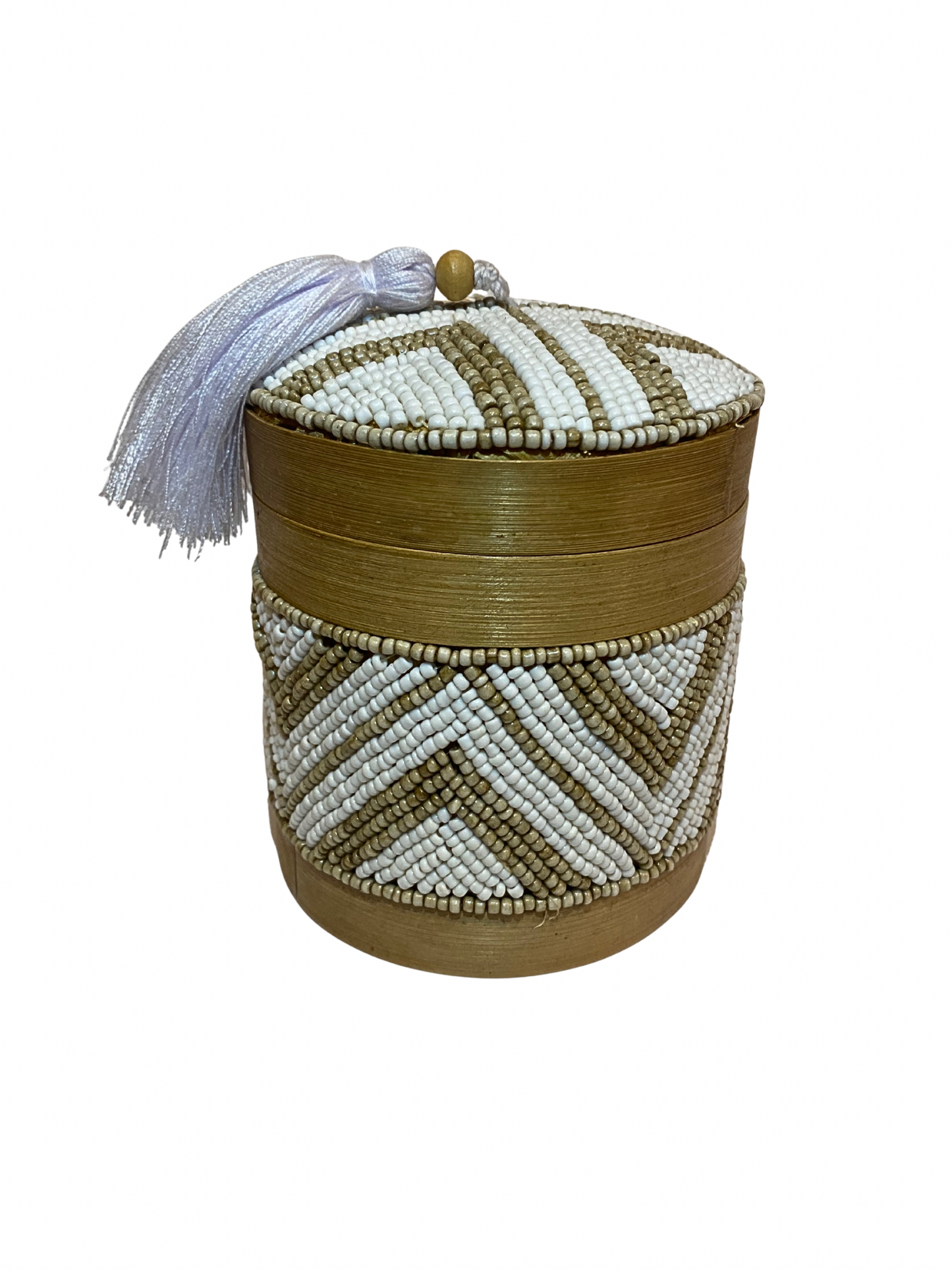 Beaded bamboo box light brown white