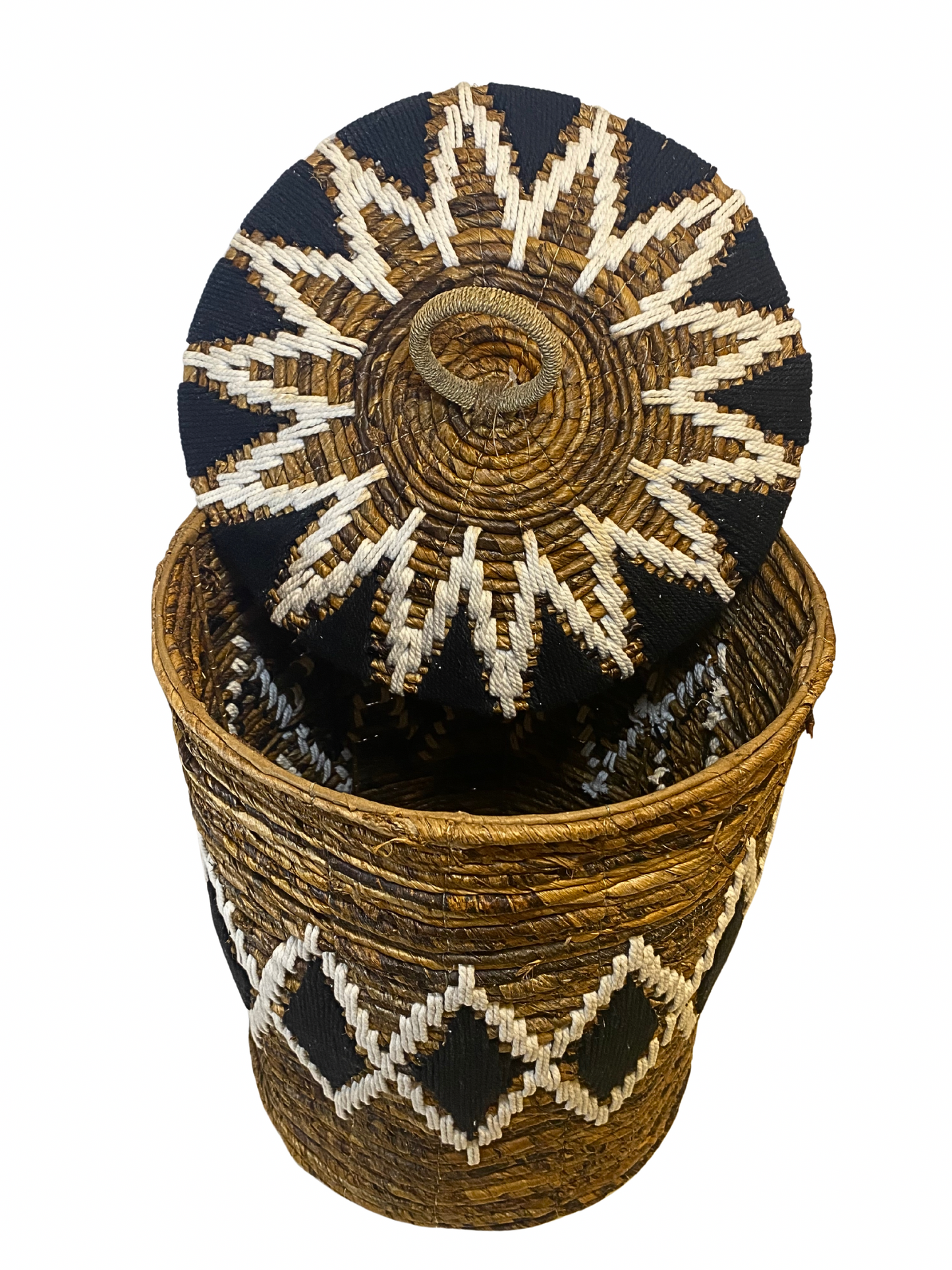 Banana leaf basket with lid black and white colour