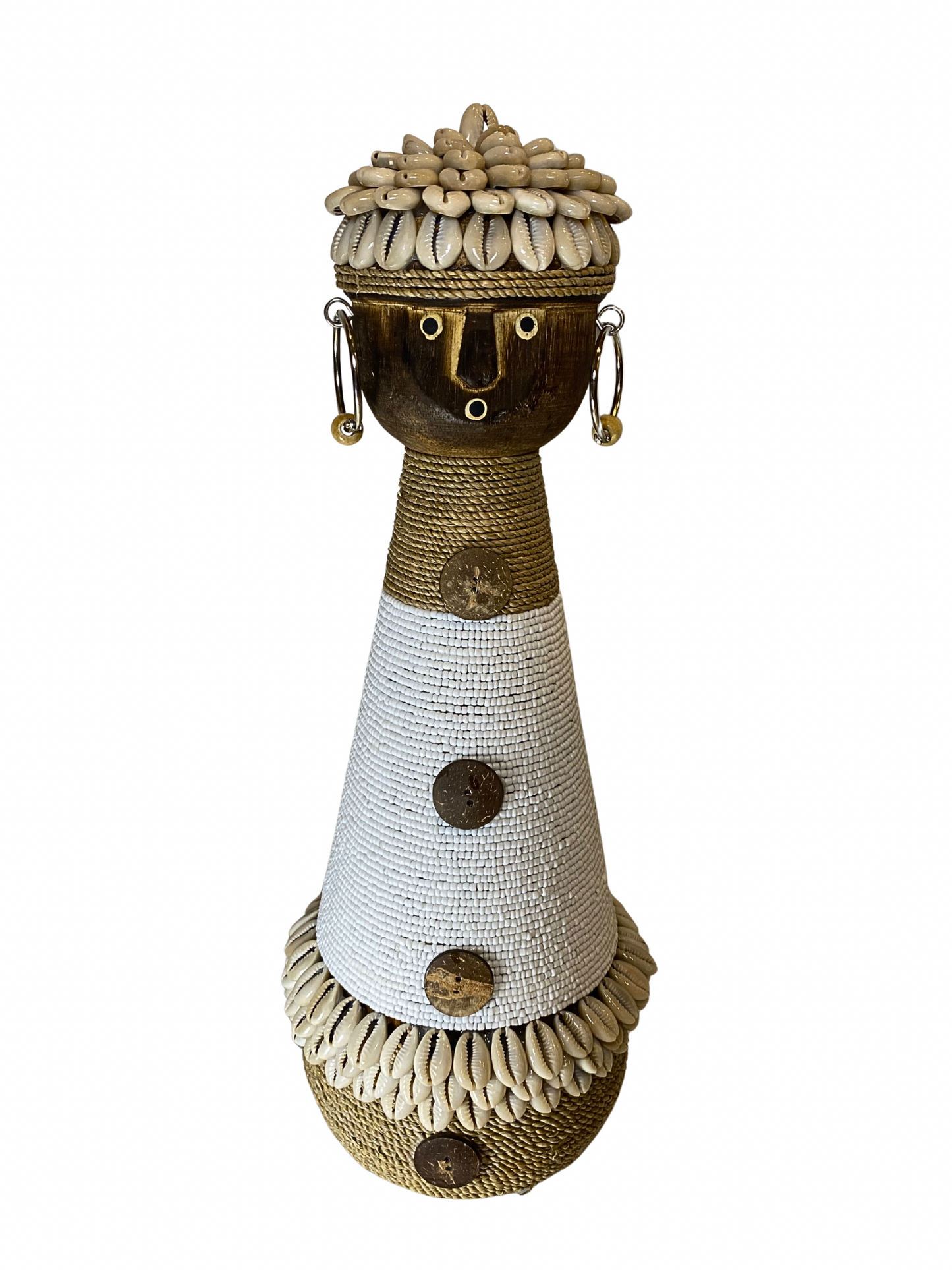 Statue wood beads shell white XL - 45cm