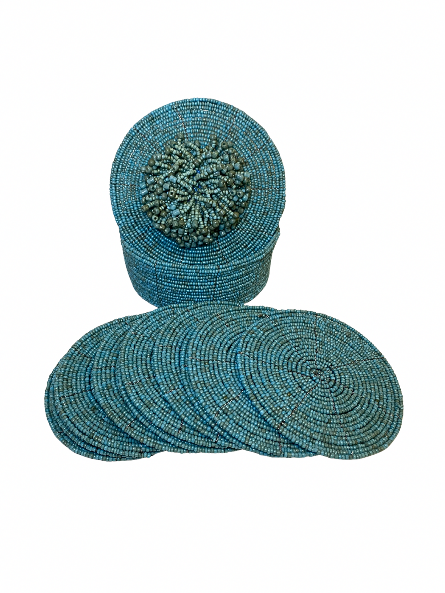 Set beaded coaster with box blue colour