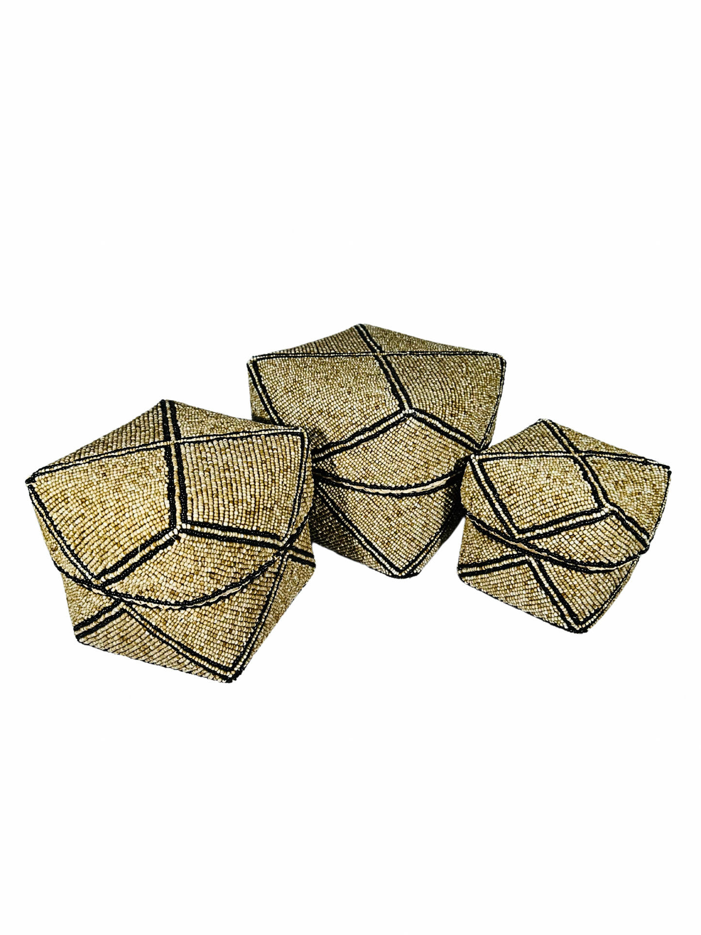 (Copy) Set of 3 Beaded Boxes, Bali box white And Black