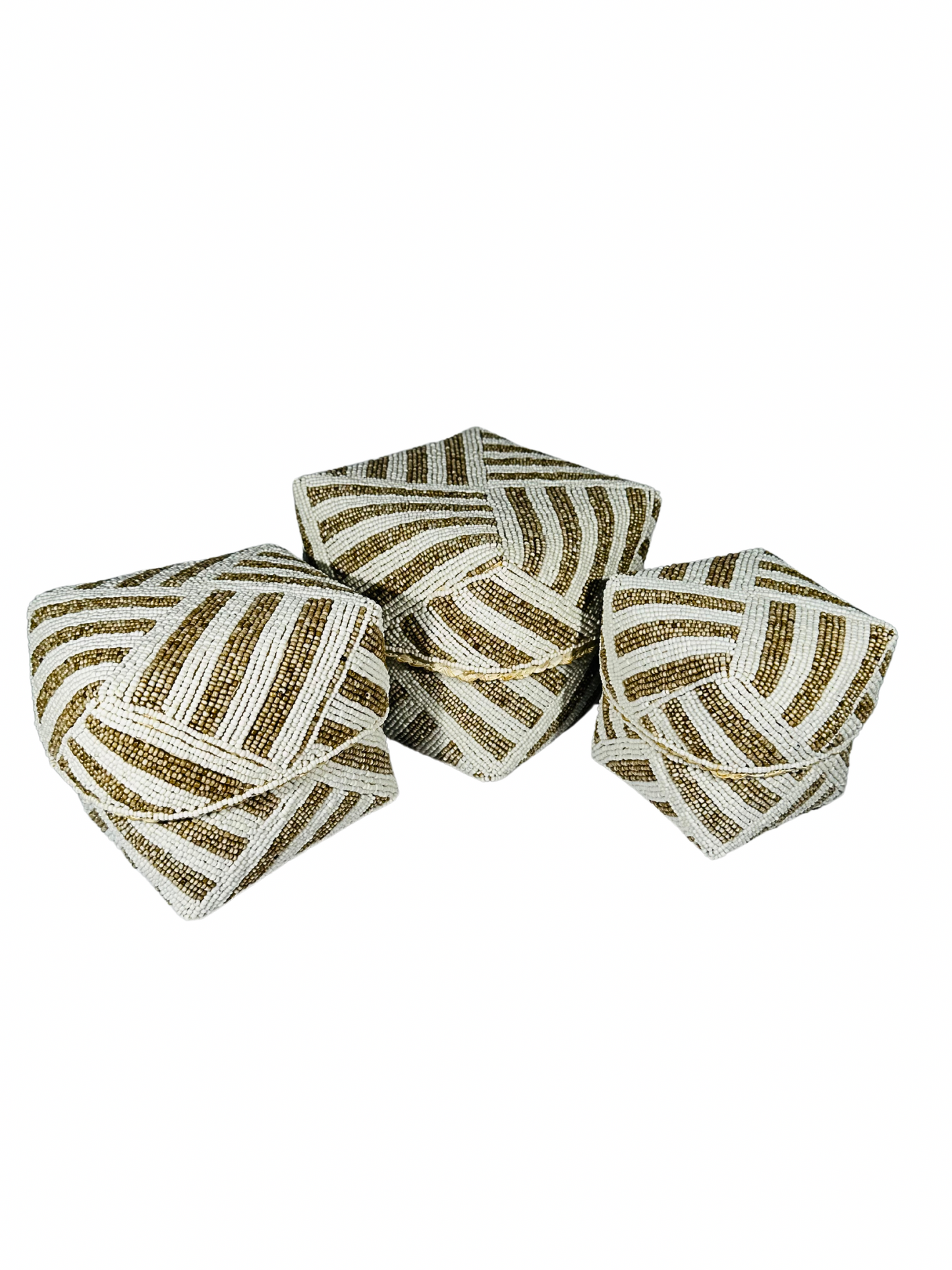 Set of 3 Beaded Boxes, Bali box white And Black