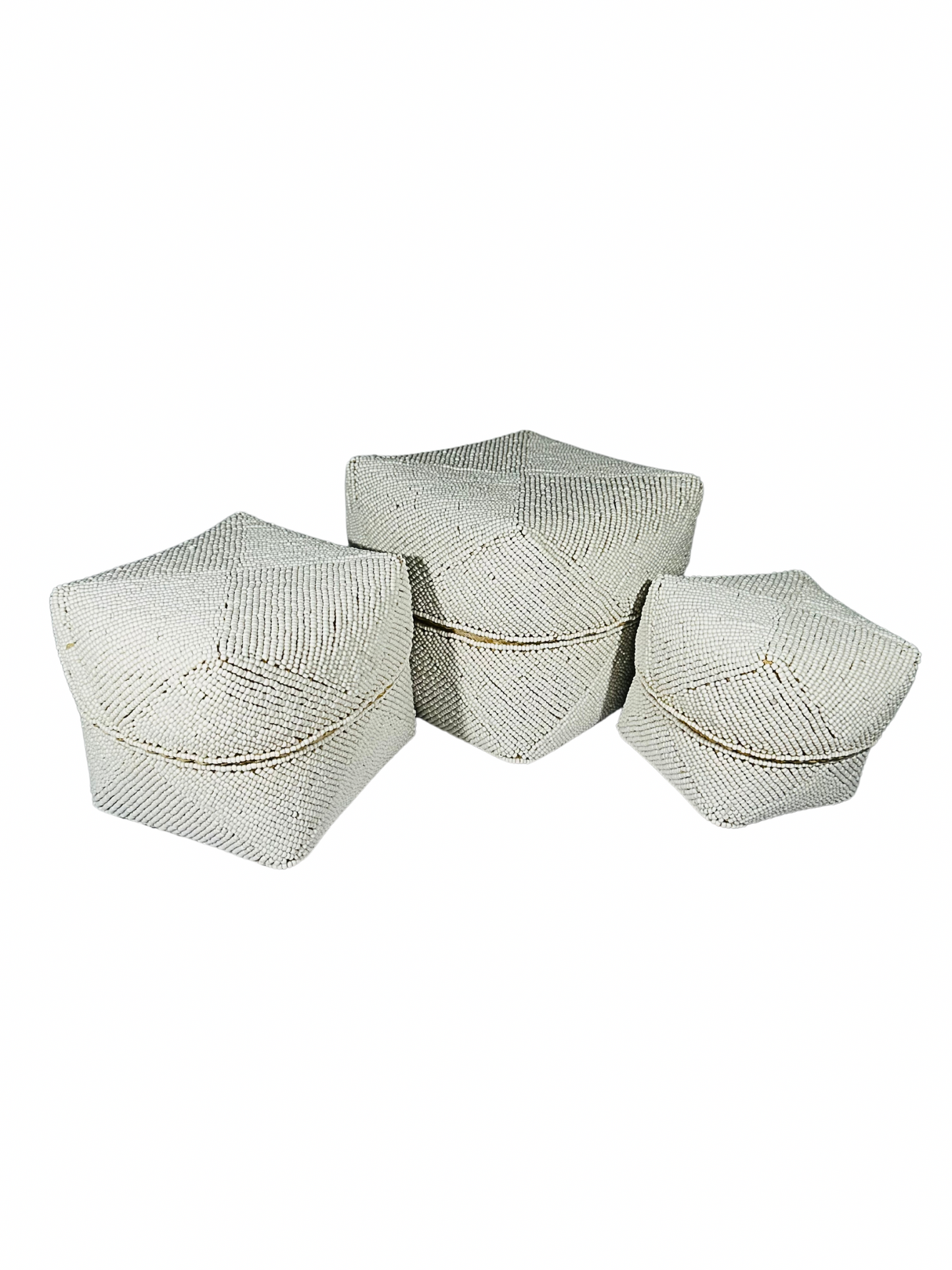 Set of 3 Beaded Boxes, Bali box white And Black