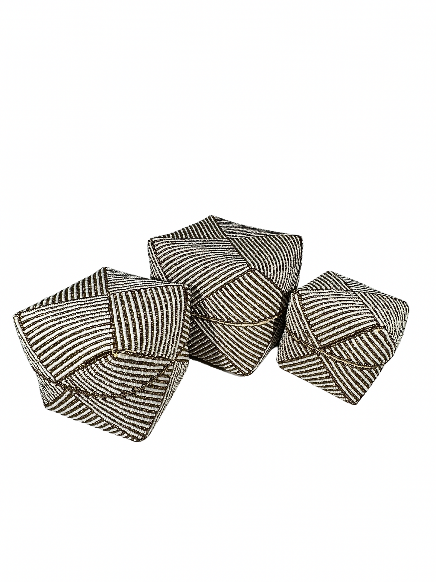 Set of 3 Beaded Boxes, Bali box white And Black