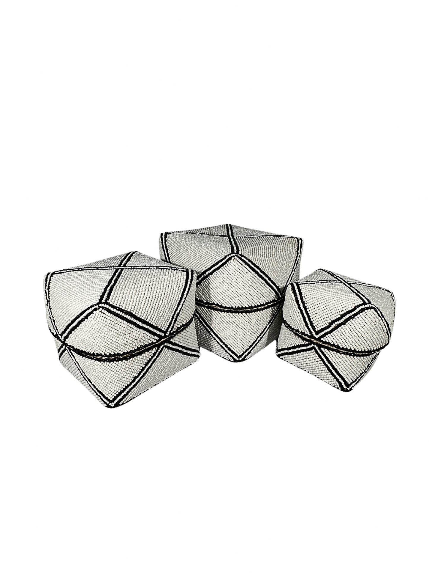 Set of 3 Beaded Boxes, Bali box white And Black