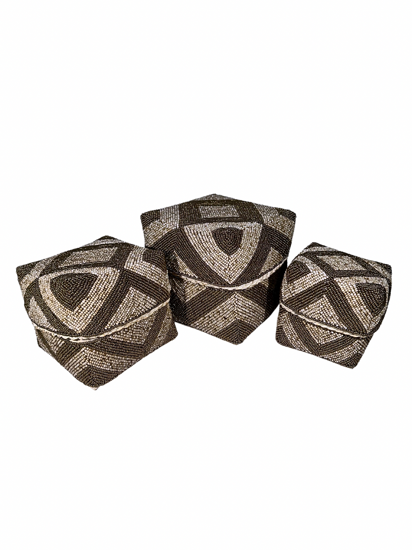 Set of 3 Beaded Boxes, Bali box white And Black