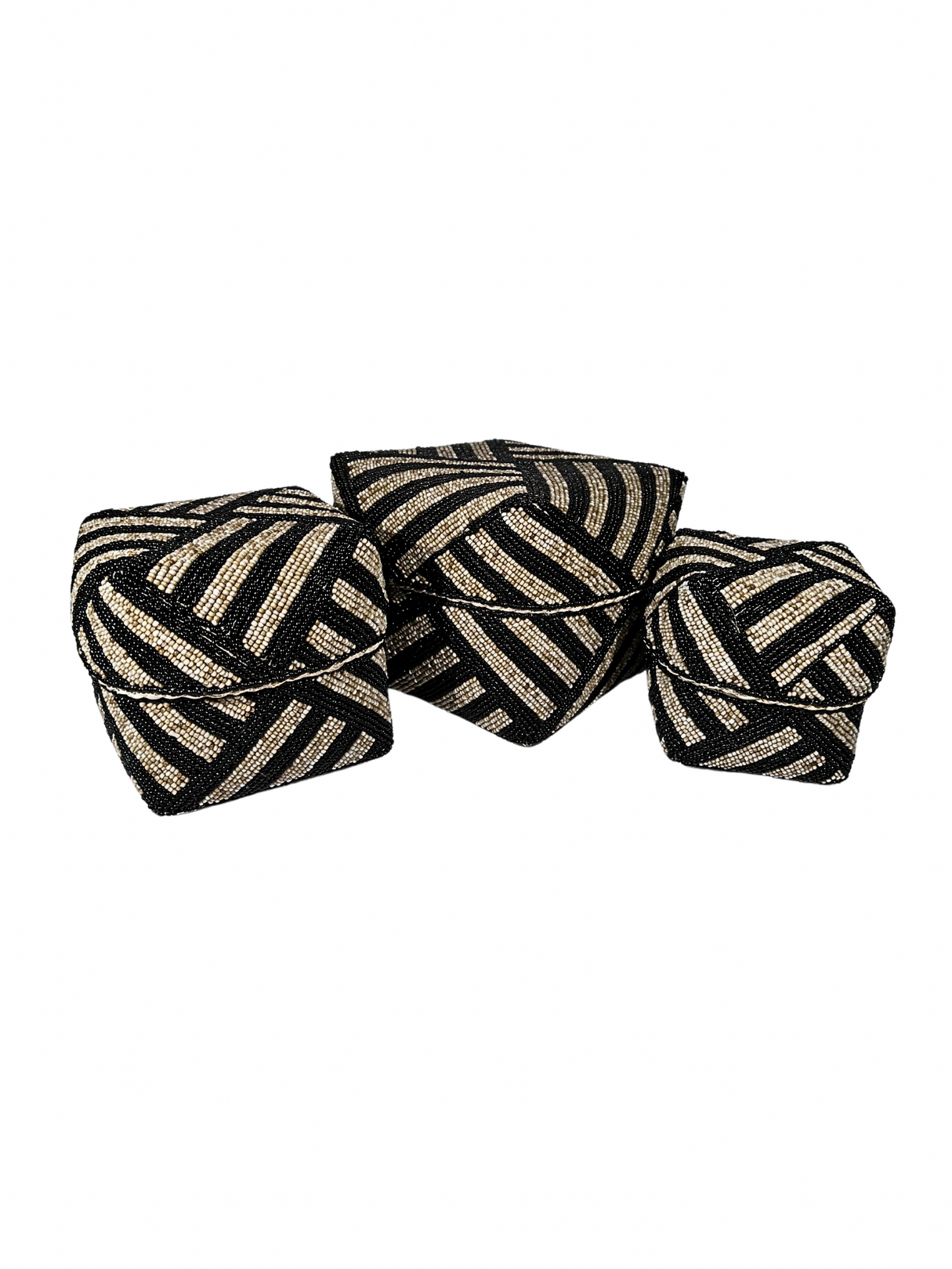 Set of 3 Beaded Boxes, Bali box white And Black