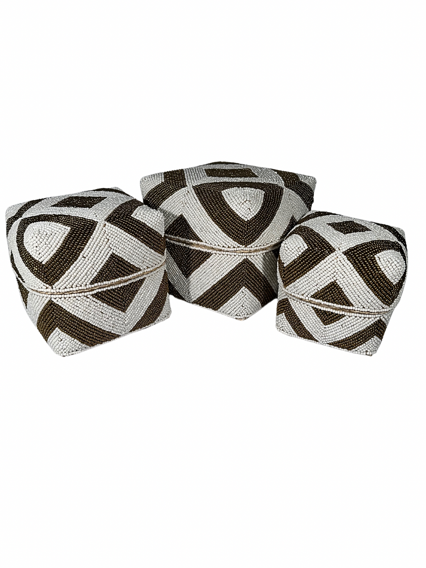 Set of 3 Beaded Boxes, Bali box white And Black