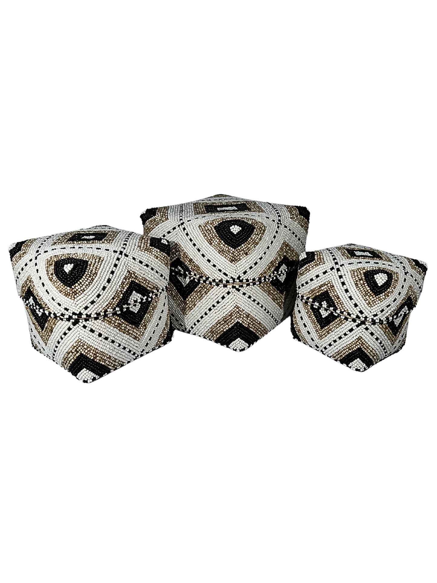 Set of 3 Beaded Boxes, Bali box white And Black