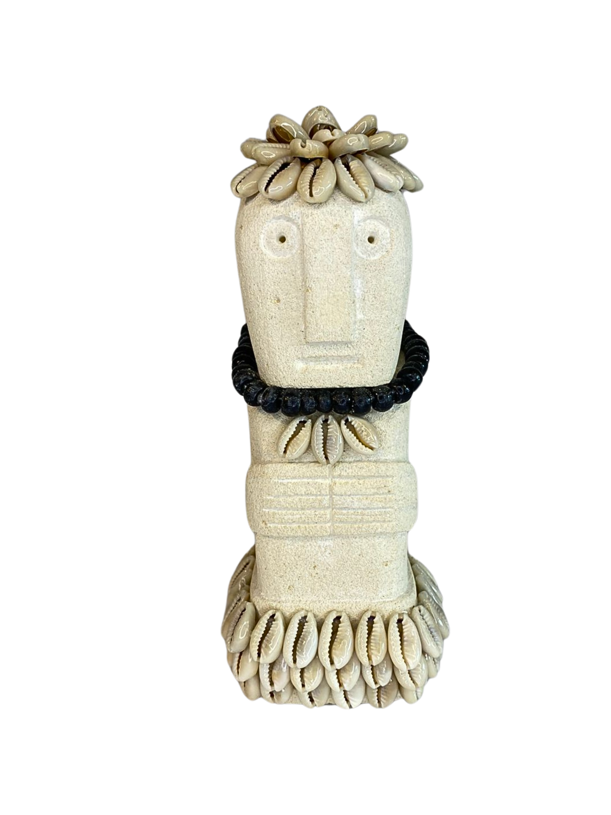 Hand Carved Tribal Statue - Stone Figure With Cowrie Shell from Bali