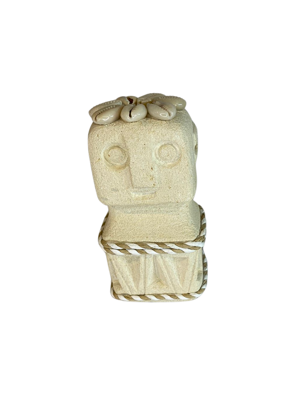 Hand Carved Tribal Statue - Stone Figure Black With Cowrie Shell from Bali