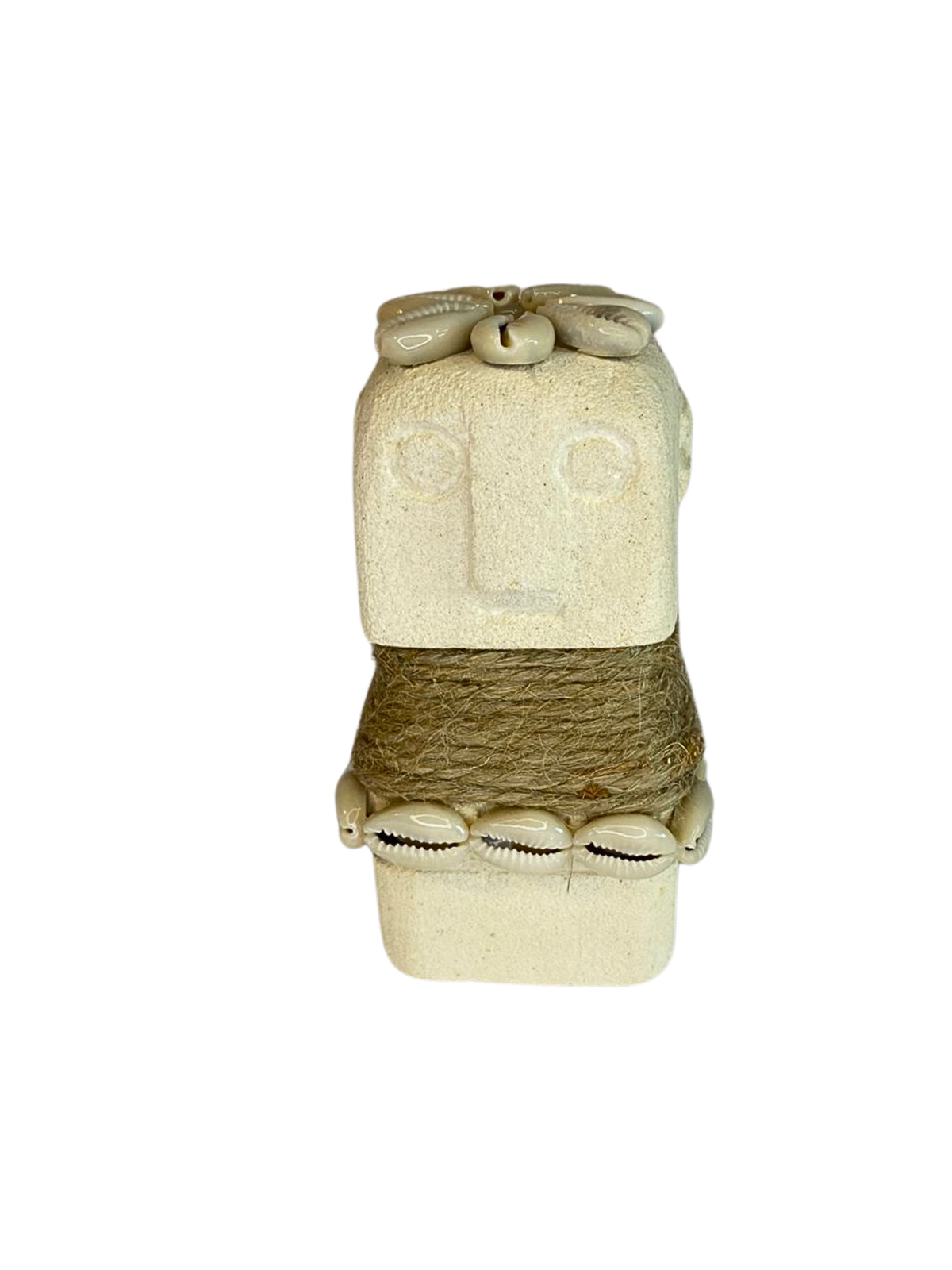 Hand Carved Tribal Statue - Stone Figure Black With Cowrie Shell from Bali