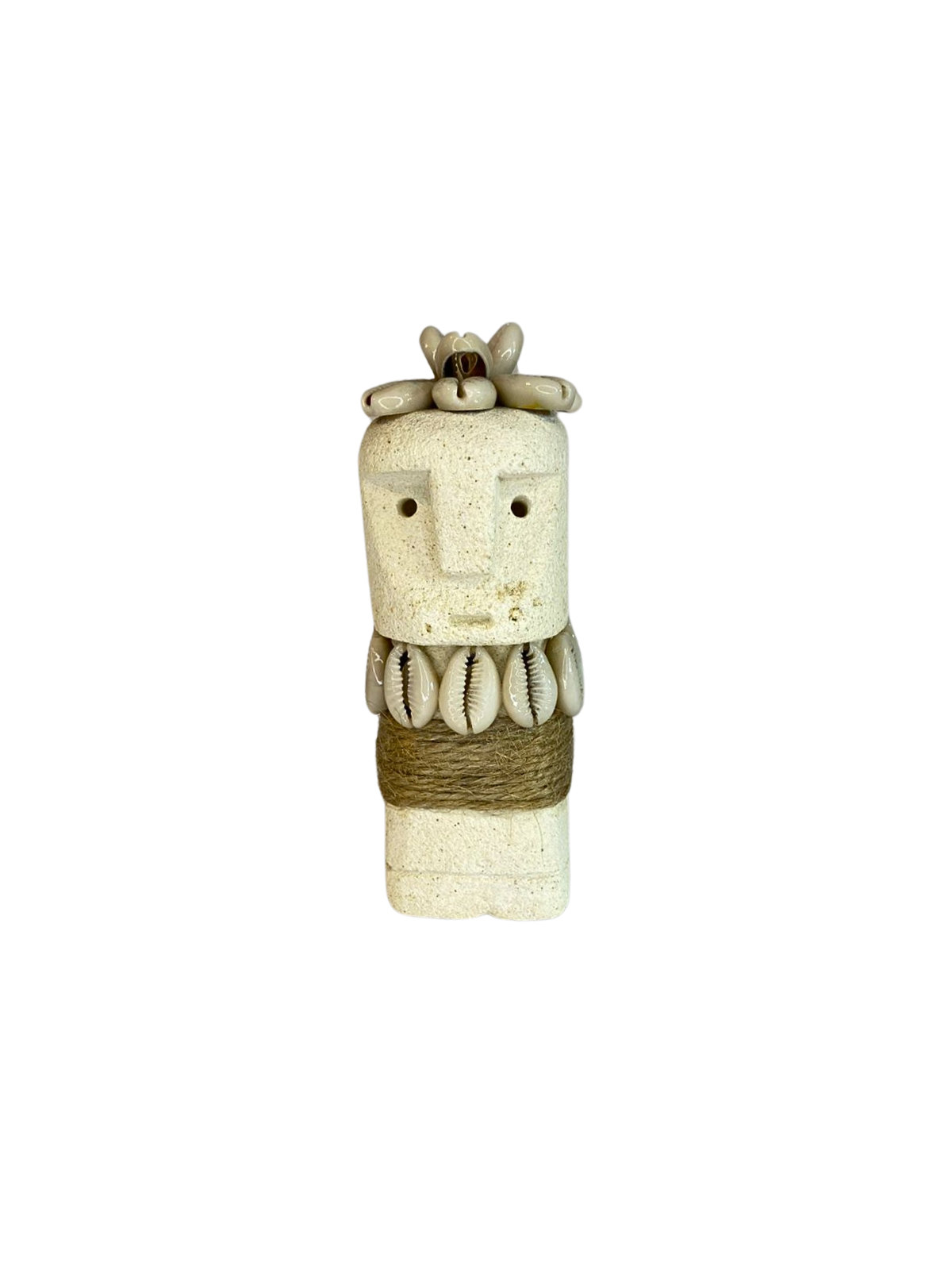 Hand Carved Tribal Statue - Stone Figure Black With Cowrie Shell from Bali