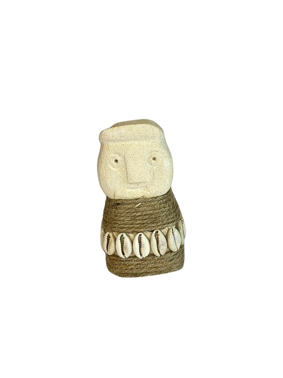 Hand Carved Tribal Statue - Stone Figure Black With Cowrie Shell from Bali