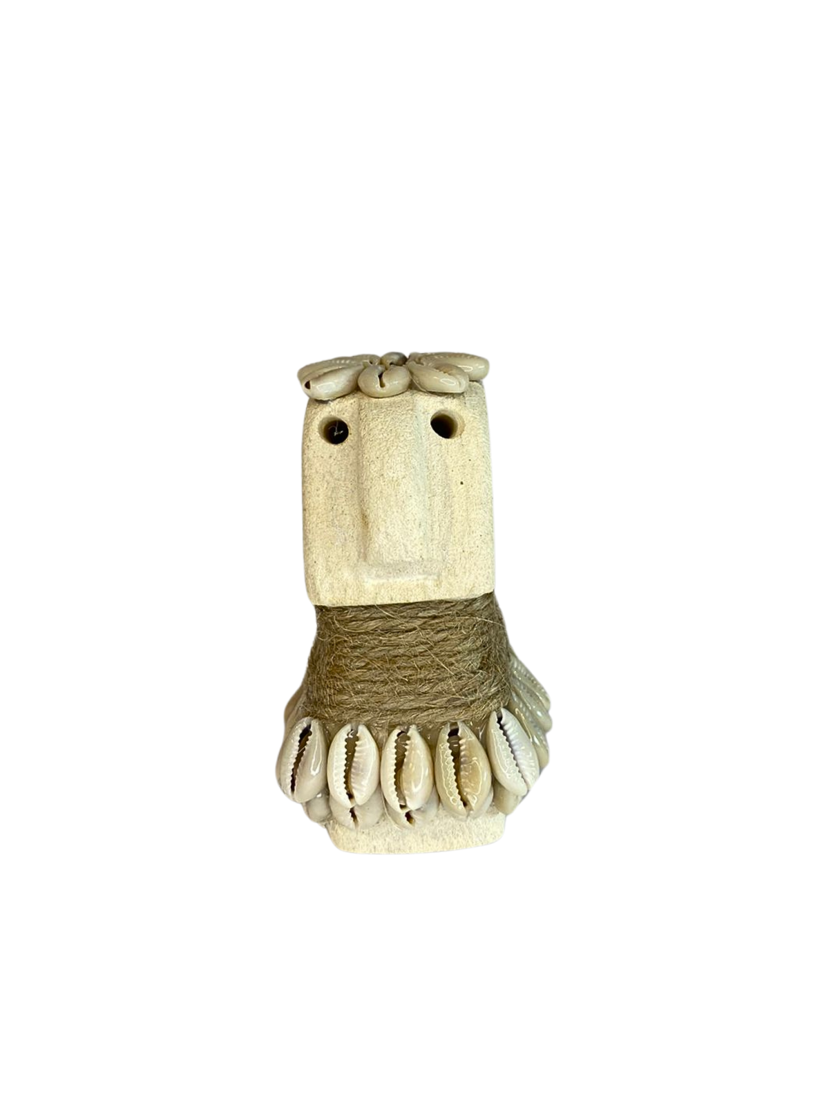 Hand Carved Tribal Statue - Stone Figure Black With Cowrie Shell from Bali