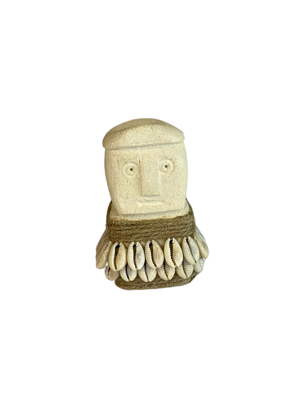 Hand Carved Tribal Statue - Stone Figure Black With Cowrie Shell from Bali