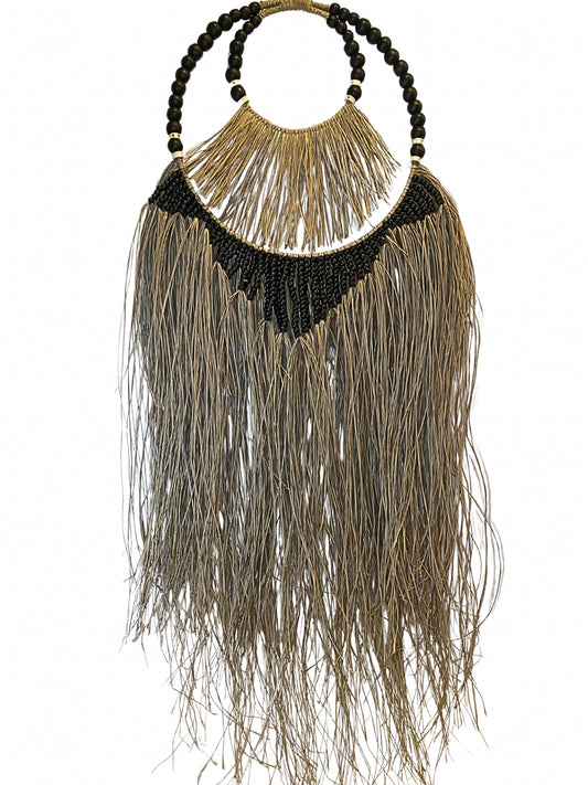 Double necklace raffia beads black