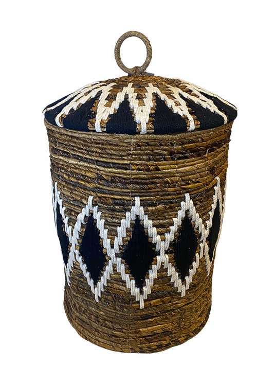 Banana leaf basket with lid black and white colour