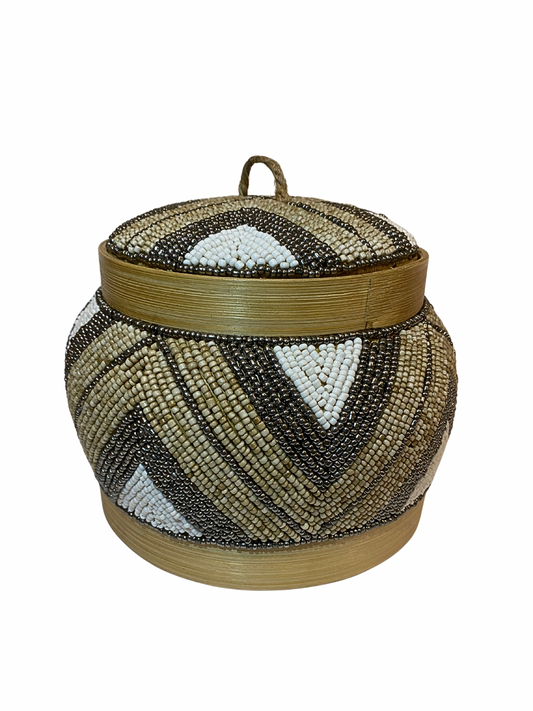 Beaded bamboo pot brown light grey