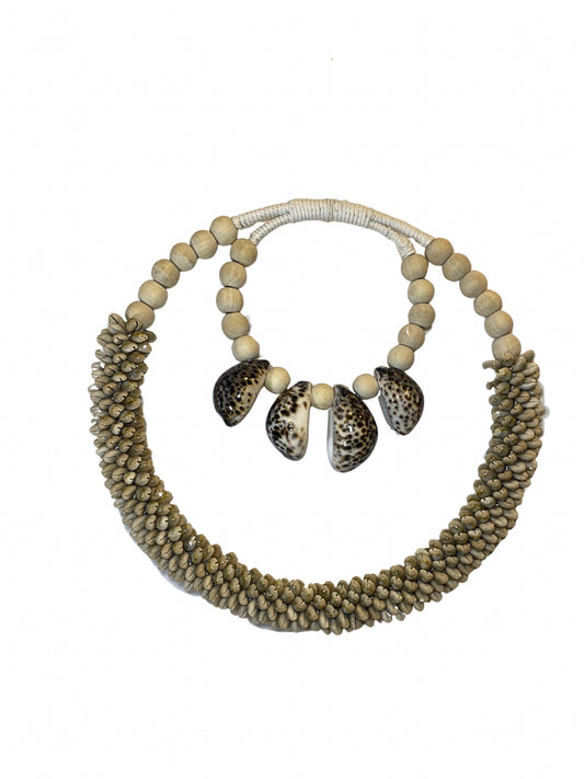 Double necklace tiger beads natural 32cm
