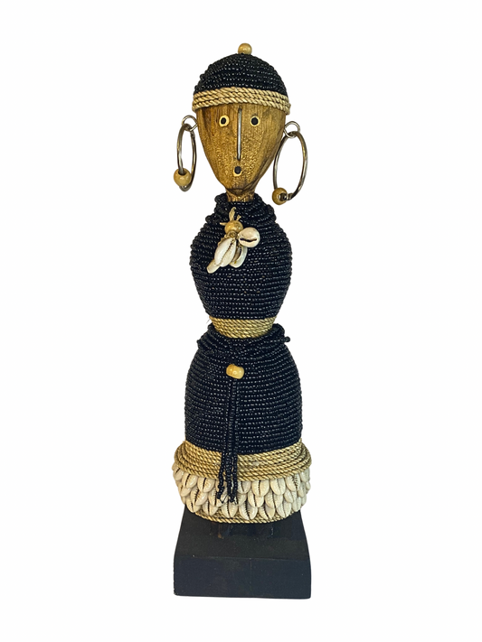 Hand Carved Tribal Statue - wood Figure With Cowrie Shell from Bali