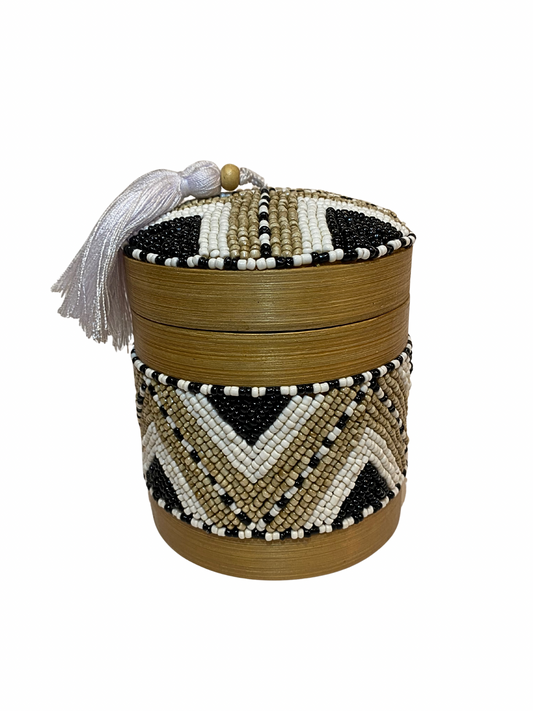 Beaded bamboo box light brown black