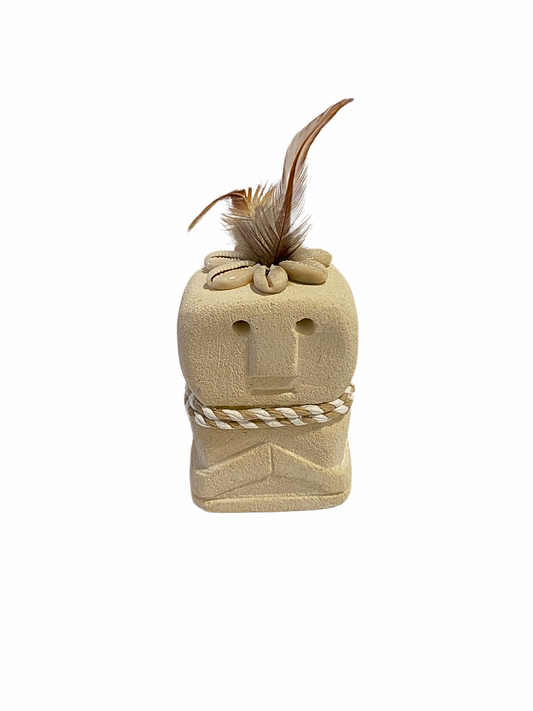Hand Carved Tribal Statue - Stone Figure With Cowrie Shell from Bali