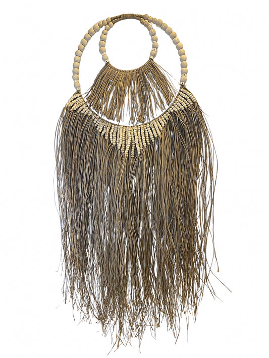 Double necklace raffia beads cream